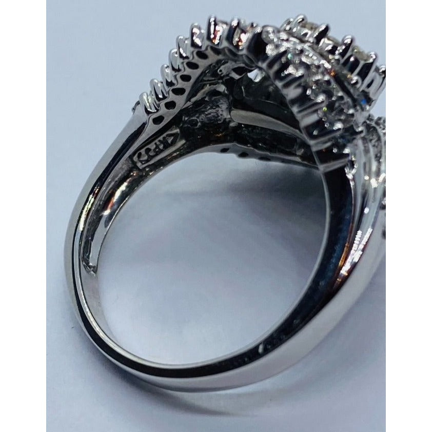 10K White Gold Cluster Diamond Ring Size 7 1.87CT