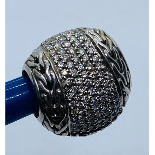John Hardy Pave` Diamond 18K 750 Sterling Silver 925 Slide Pendant