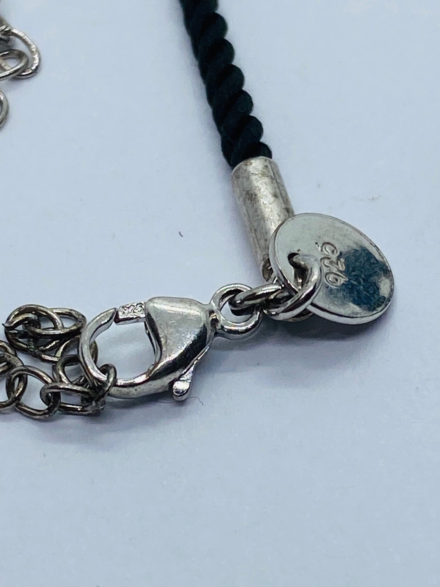 Tiffany & Co White Bone Script New York Fifth Ave Round Silk Cord 16" Necklace