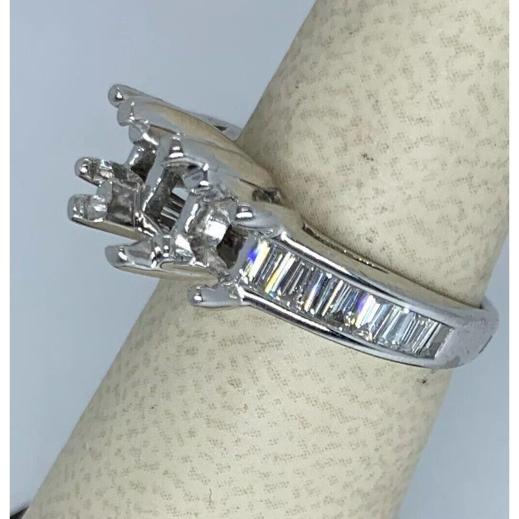 14k White Gold 3 stone Oval Princess cut Diamond Engagement Ring semimount 1 CT
