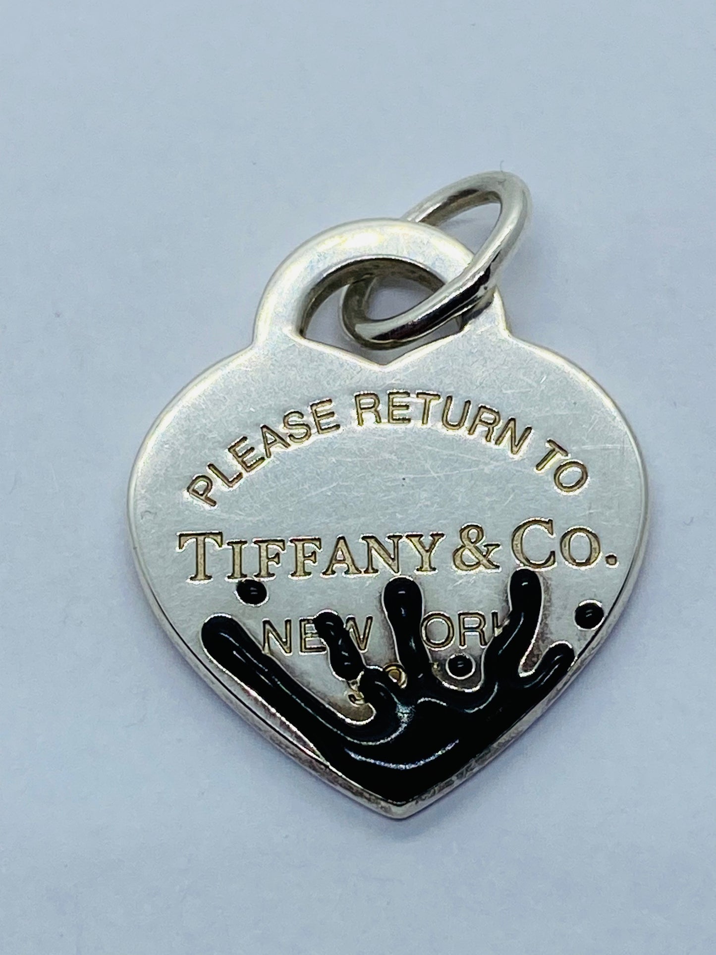Tiffany & Co. 925 Silver MEDIUM Black Splash RTT Heart Pendant Charm