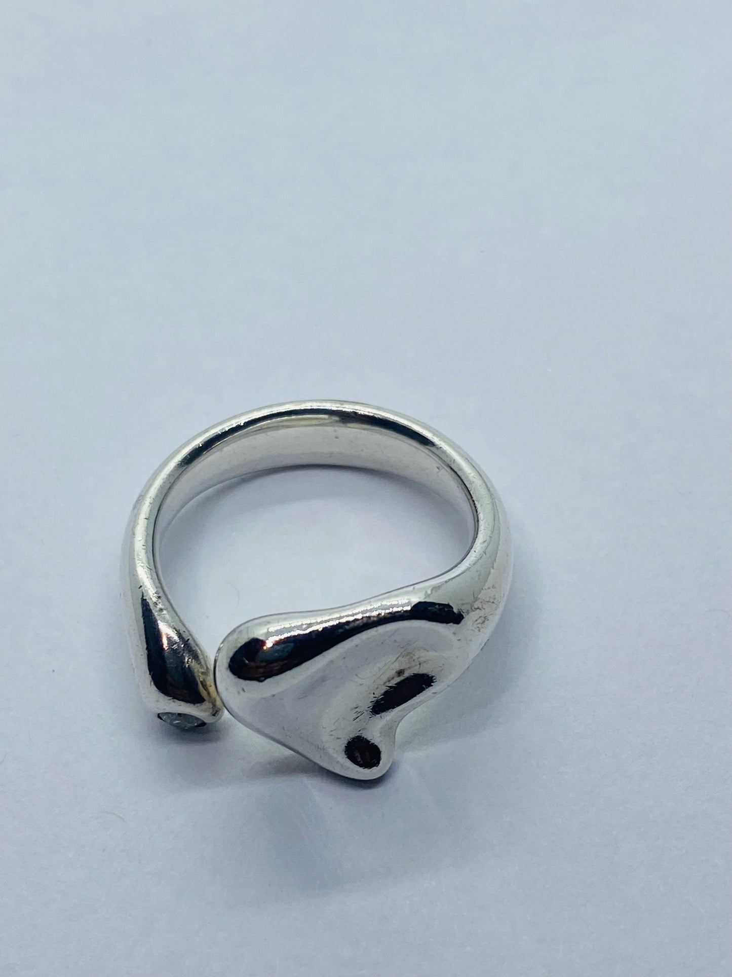 Tiffany & Co. Elsa Peretti Sterling Silver Full Heart Diamond Ring, Size 6.0