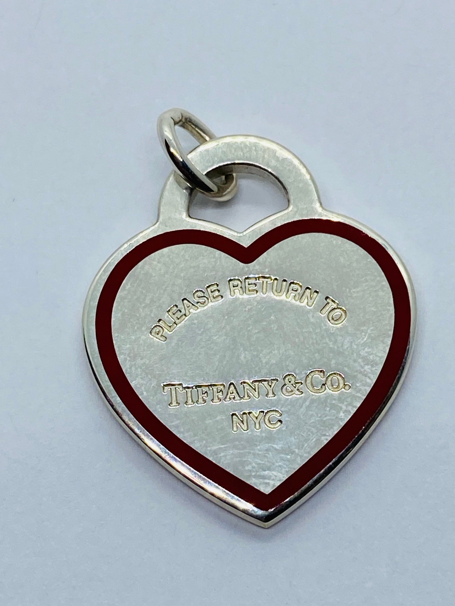 Please Return To Tiffany & Co. NYC Pink Enamel Heart Sterling Silver Pendant