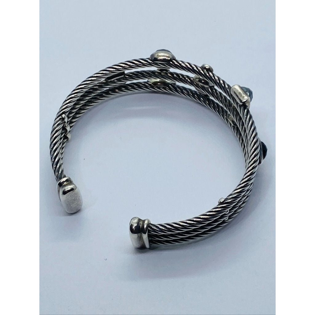 David Yurman Cable Sterling Silver Black Onyx Hematite & Diamond Confetti Cuff Bracelet