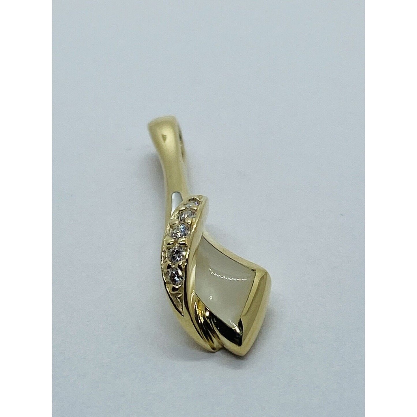 Kabana 14K Yellow Gold Mother Of Pearl Inlay Diamond Ribbon Slide Pendant 27MM