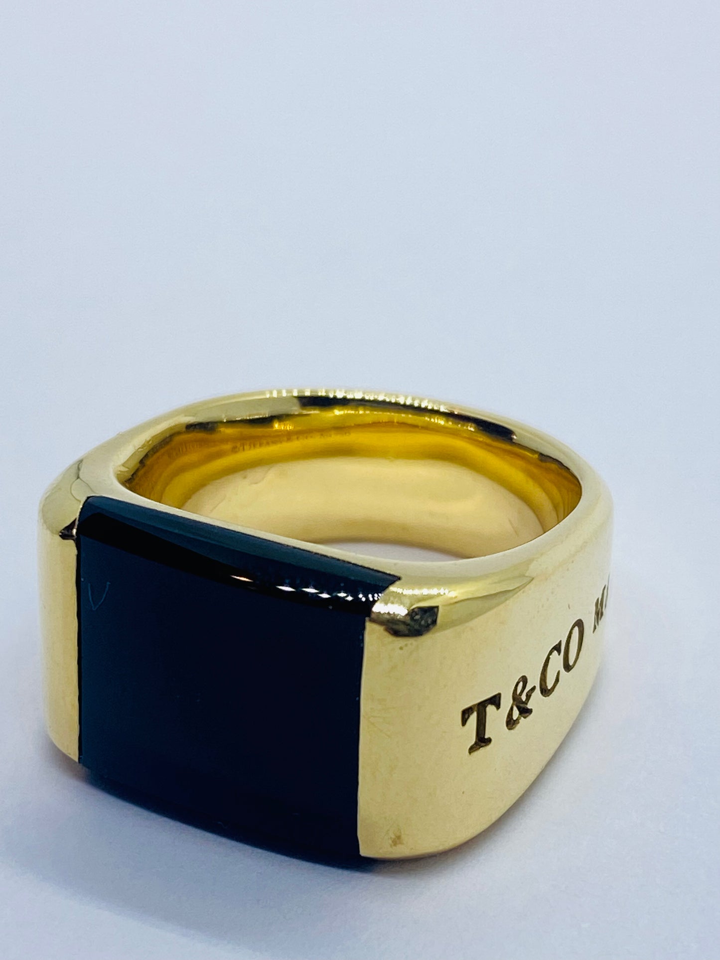Tiffany & Co 1837 Makers Black Onyx Signet Men's Ring 18K Size 6. Mint