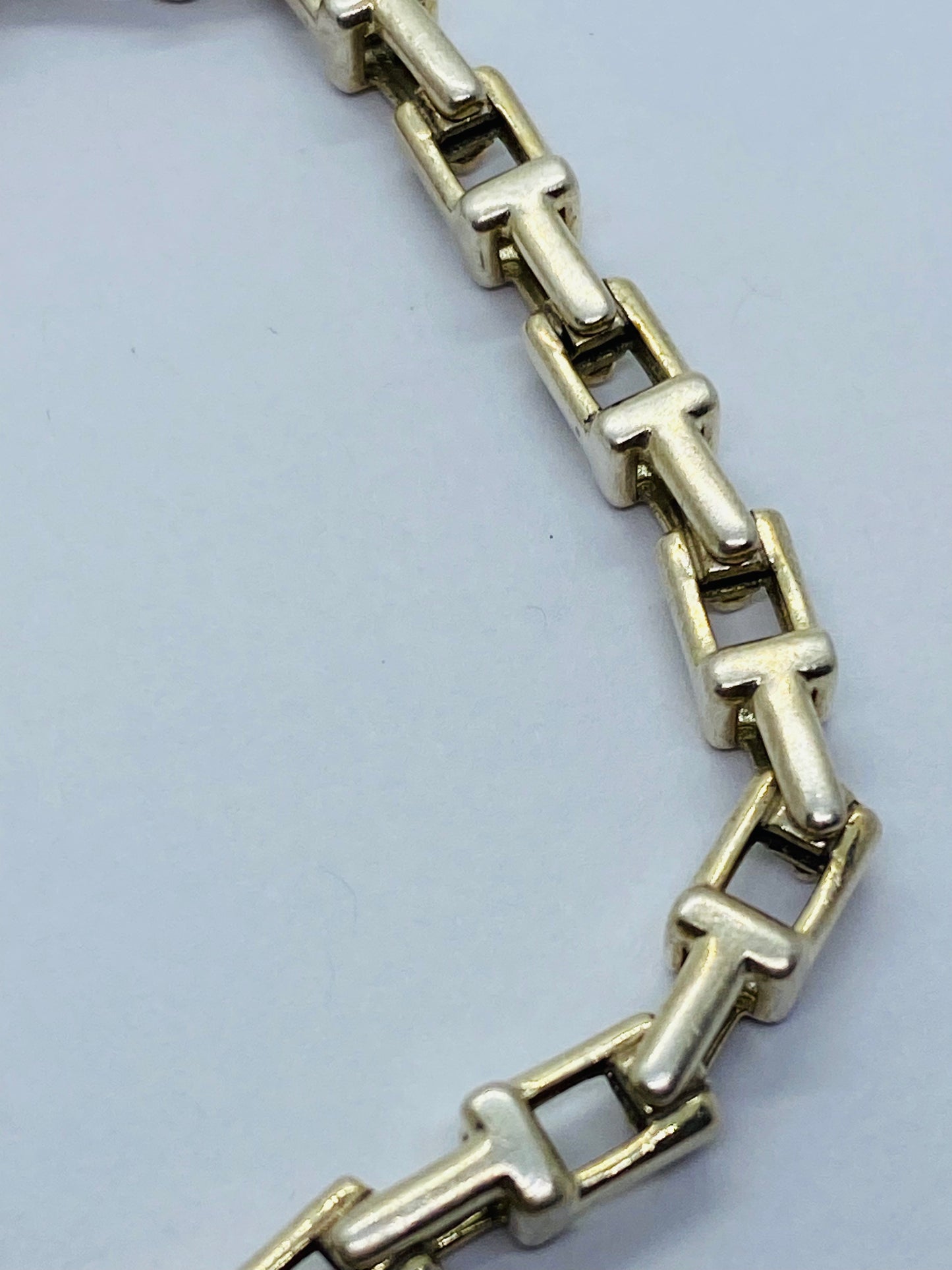 Retired Rare Tiffany & Co. T Link Bracelet Sterling Silver Narrow Silver 7.4”