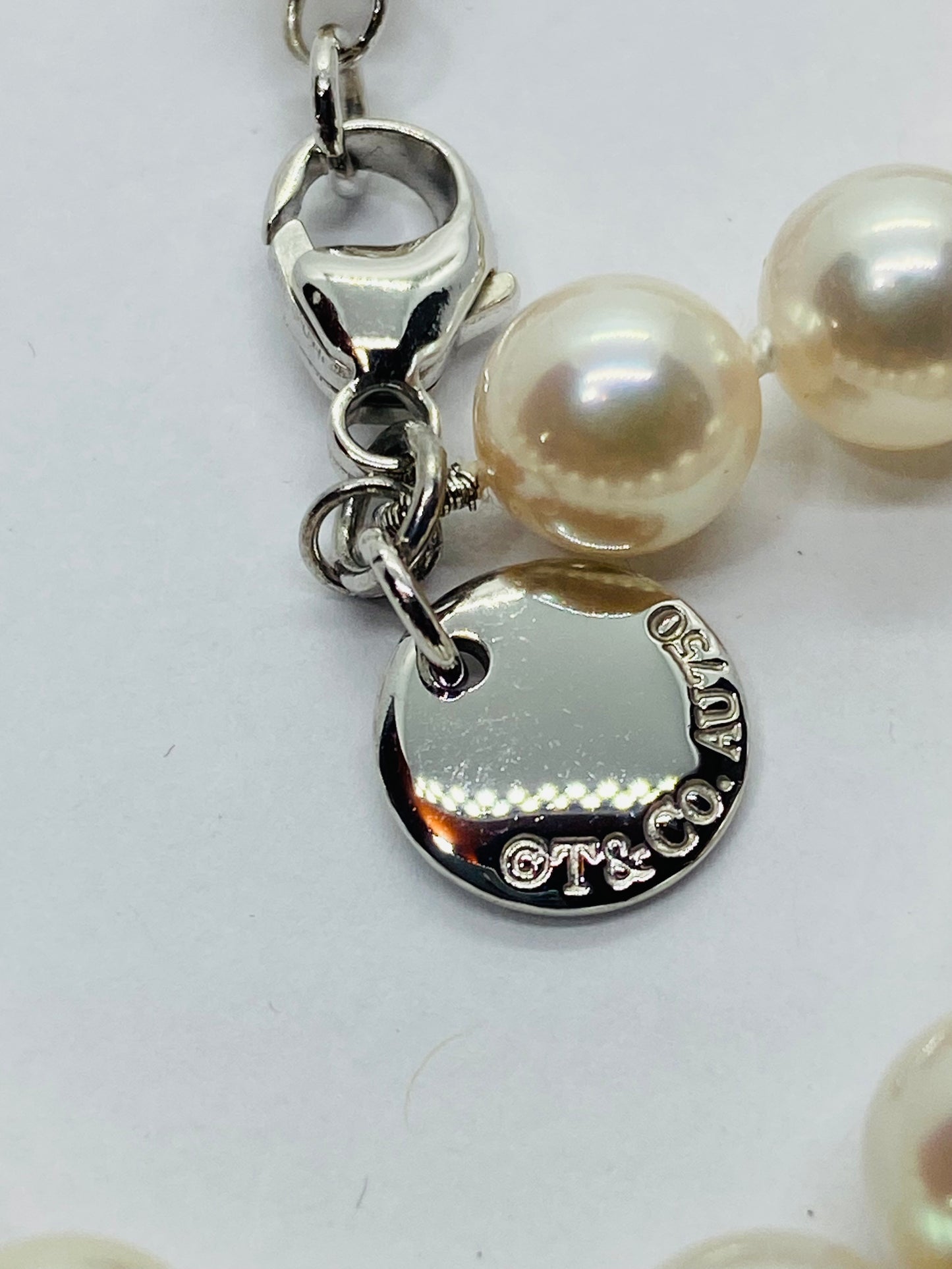 $2750 PEARL NECKLACE TIFFANY & CO STAMP IN WHITE GOLD 18K 17” 7-7.5MM PEARLS