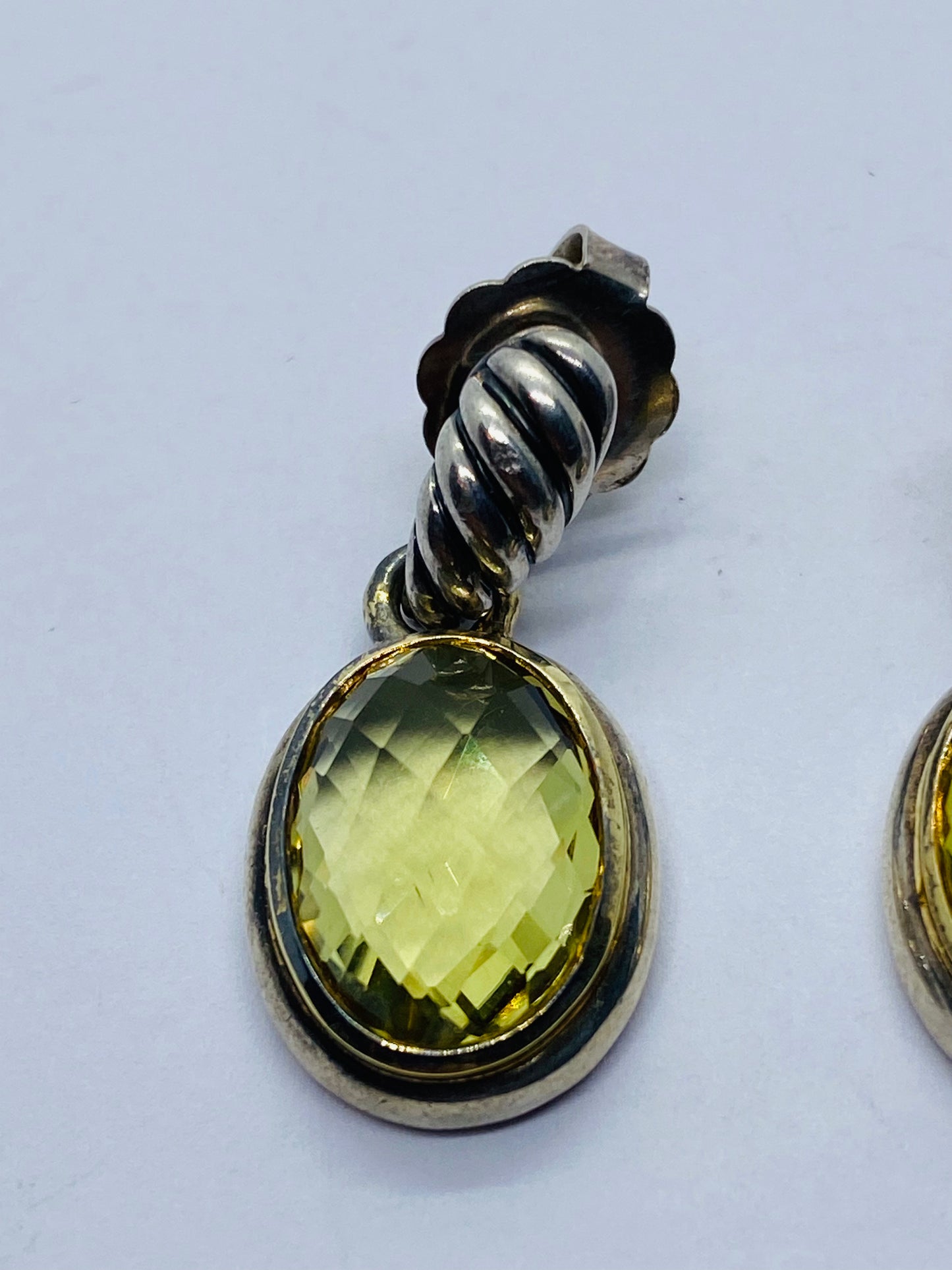 DAVID YURMAN STERLING SILVER 18K YELLOW GOLD OVAL LEMON CITRINE DROP DANGLE