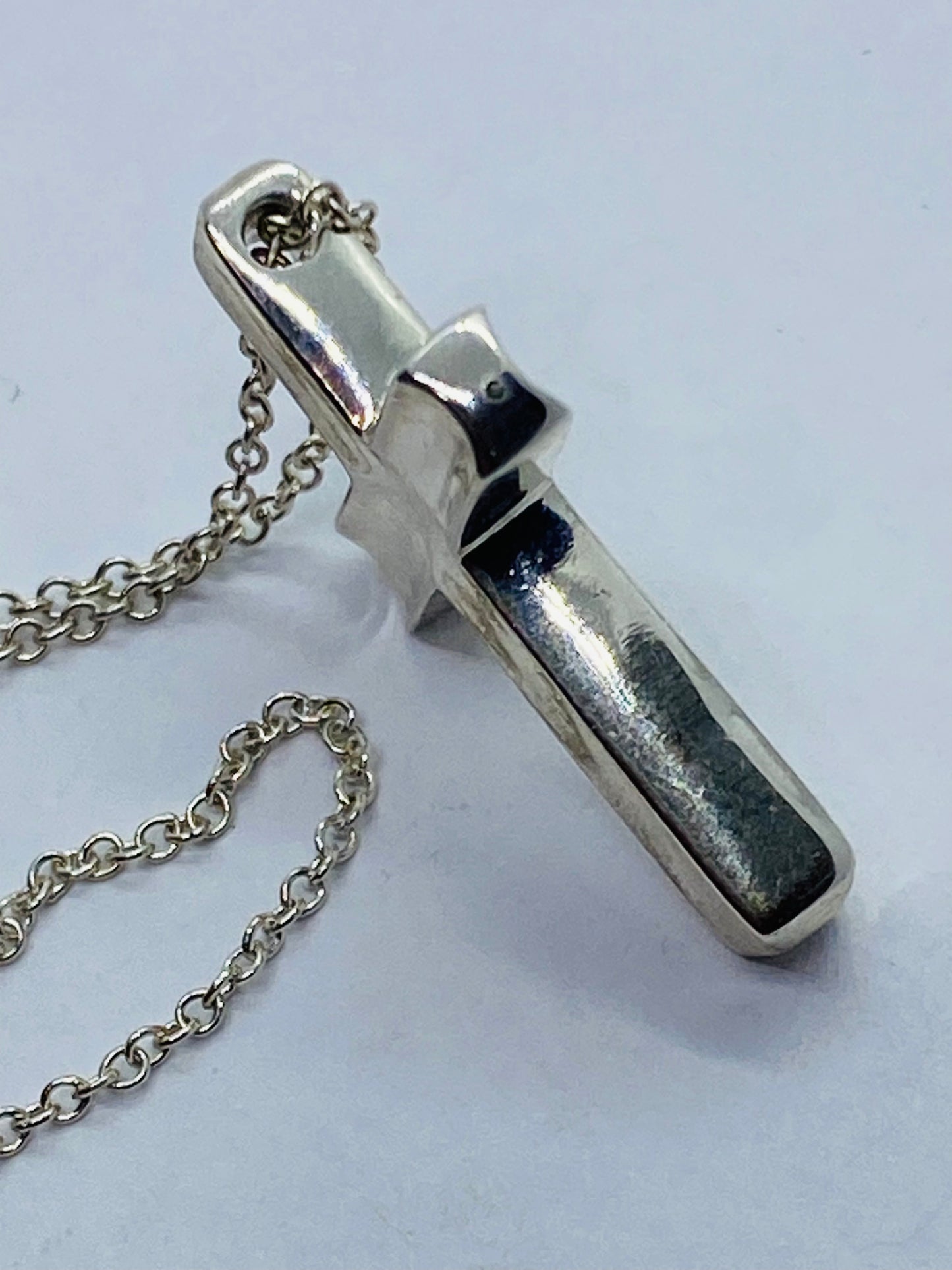 Tiffany & Co. Concave 925 Silver Cross Pendant Necklace 16.25” READ!