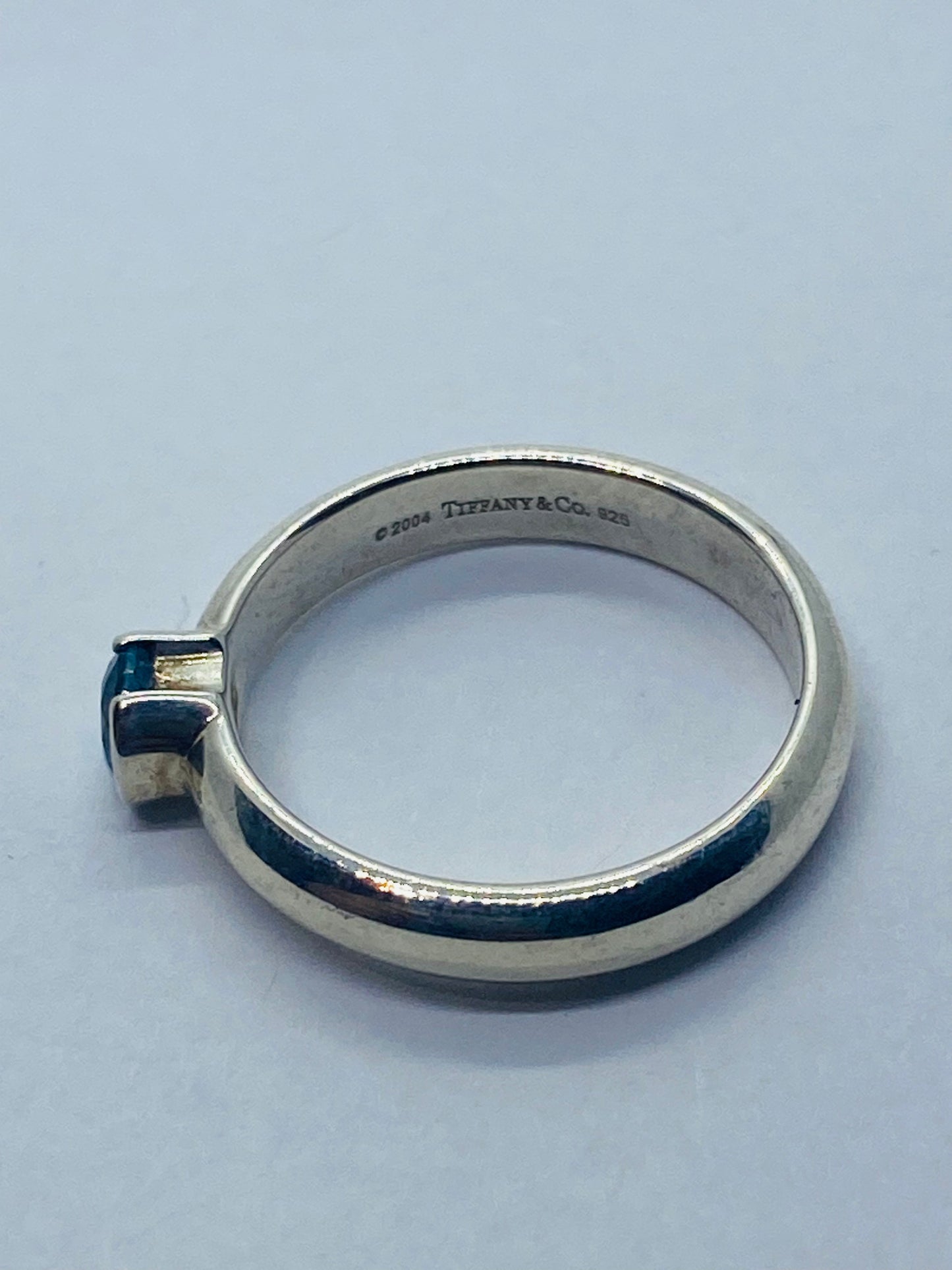 TIFFANY & Co Sterling Silver Round Blue Aquamarine Stack Band Ring sz 4.5