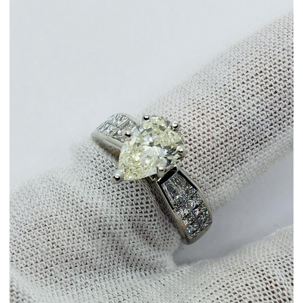 GIA PEAR CUT 1.62 ENGAGEMENT RING 18K WHITE GOLD SIZE 6 2.82 TCW