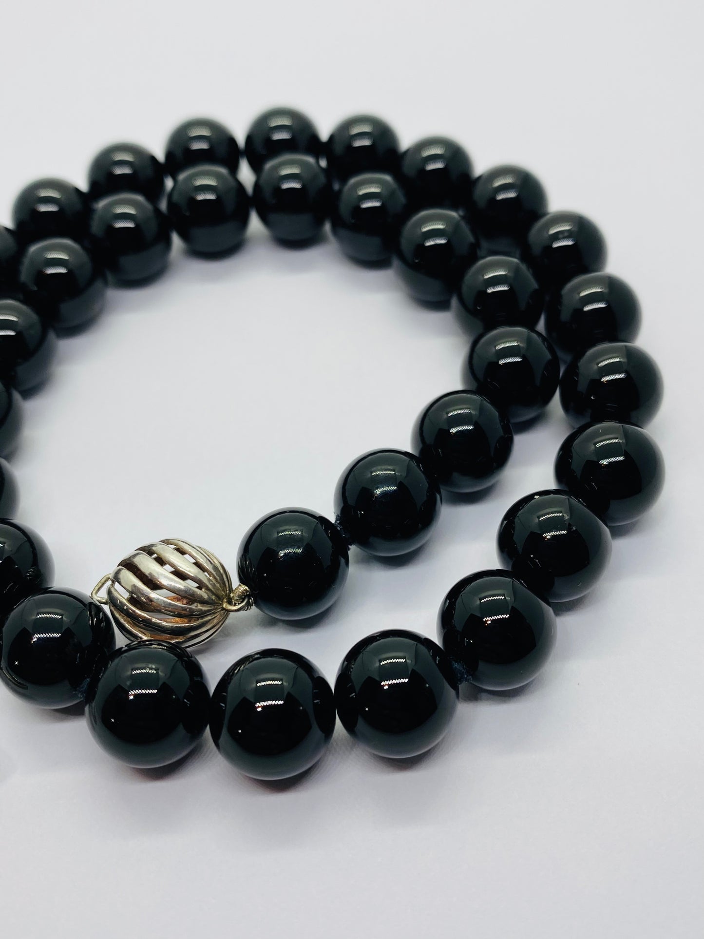 Tiffany & Co. Necklace Black Onyx Ball Beaded Sterling Silver 16.5" Long