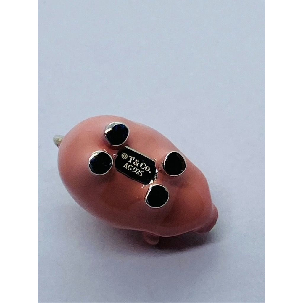 Tiffany & Co Pink Enamel Pig Piggy Charm Pendant 925 Retired