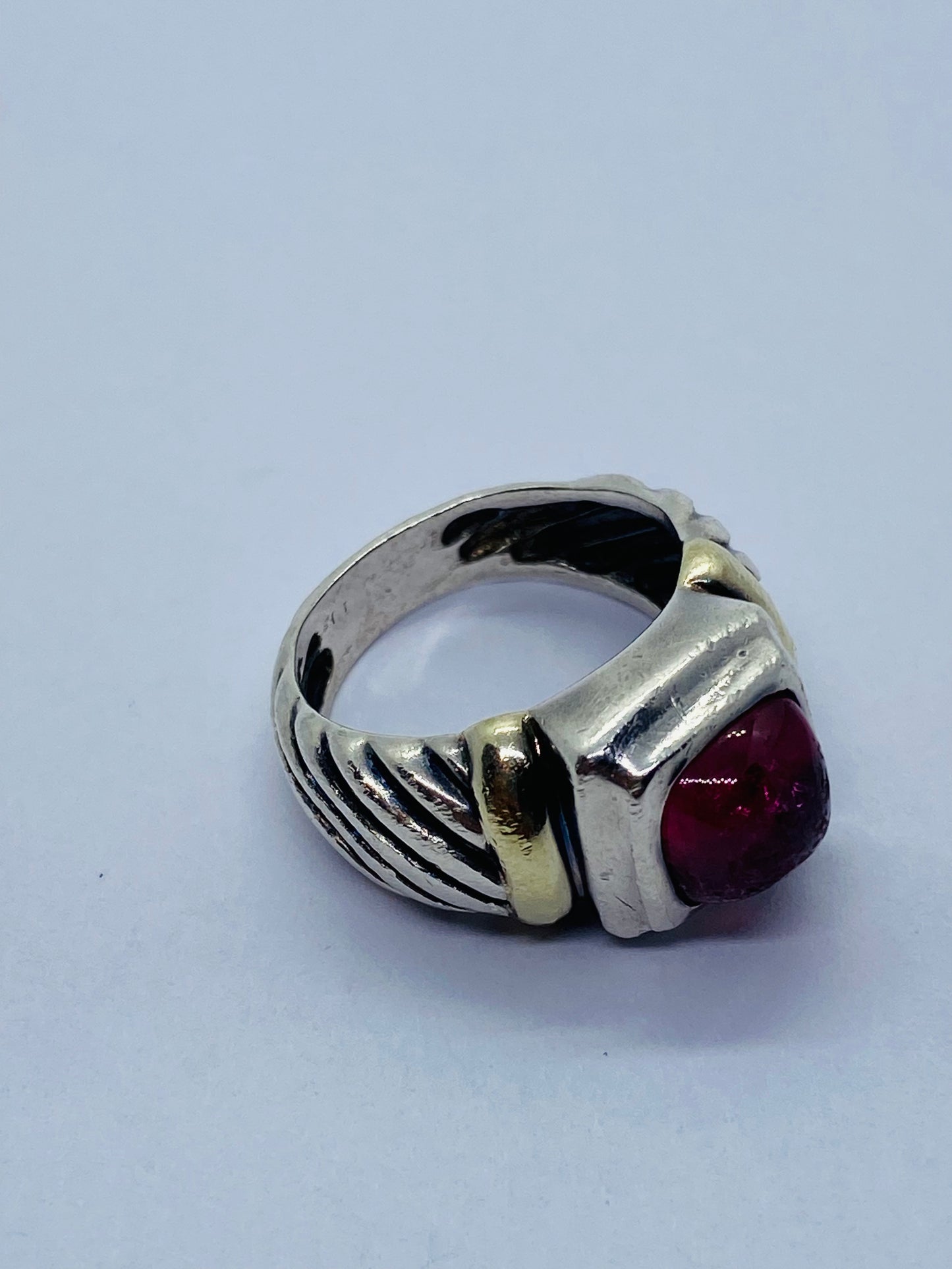 David Yurman Sterling Silver 925 14k 585 Gold & Pink Tourmaline Ring