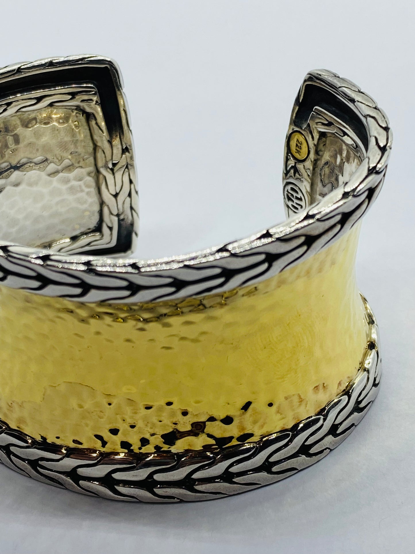 John Hardy Palu 1.5" Wide 22k Gold Sterling Silver Palu 6.5" Bracelet Cuff