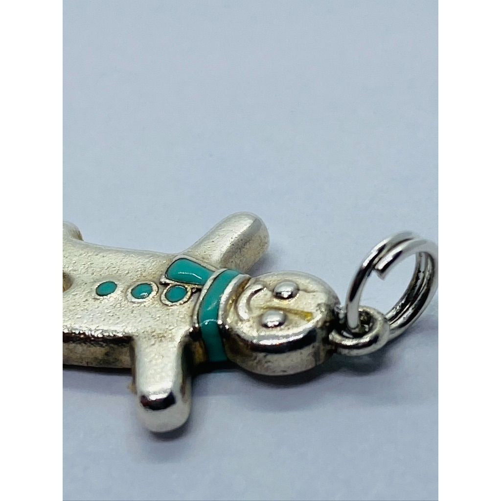 Tiffany&Co Gingerbread Man Pendant Charm Blue Enamel Sterling Silver Pouch