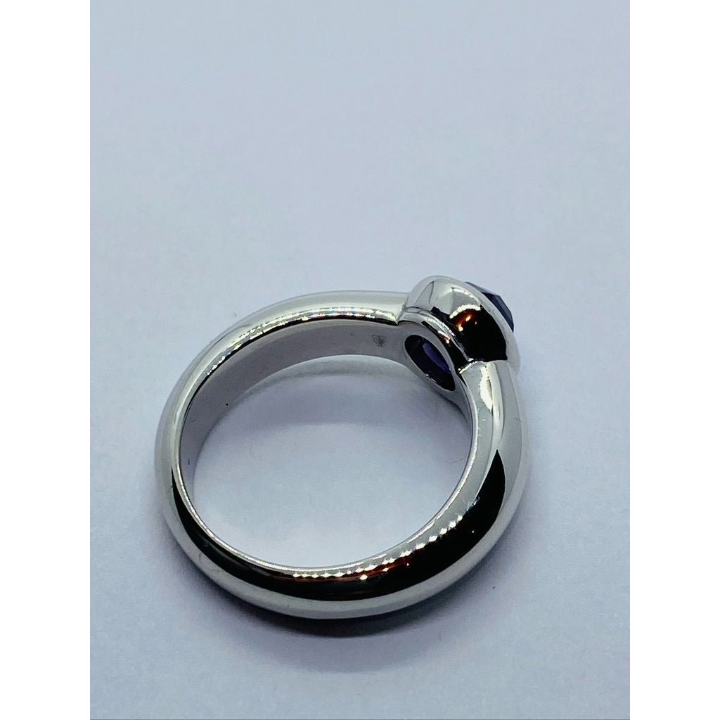 TIFFANY & Co Faceted Amethyst 18K Solid White Gold Solitaire France Genuine Sz 5,75