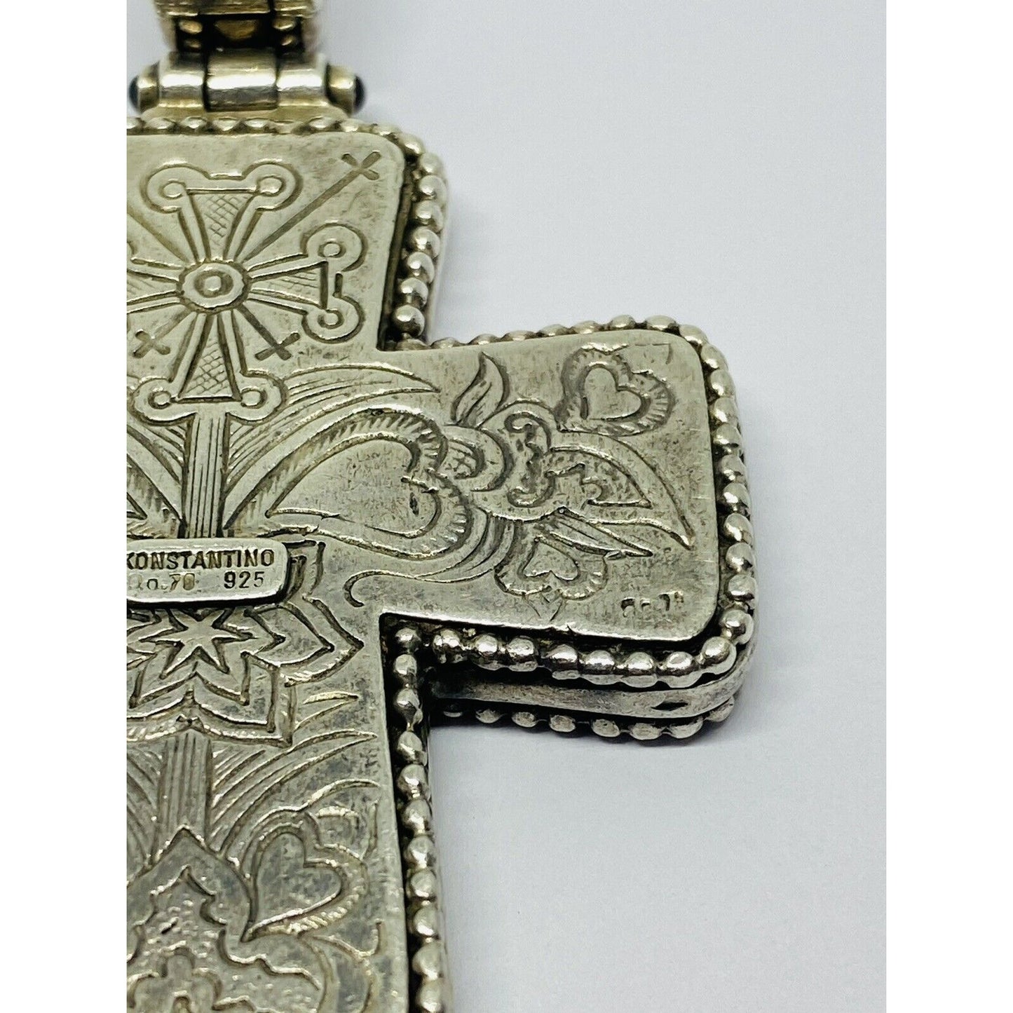 Konstantino 925 Silver Cross Pendant with Yellow Gold Accents 76x51mm HUGE HEAVY