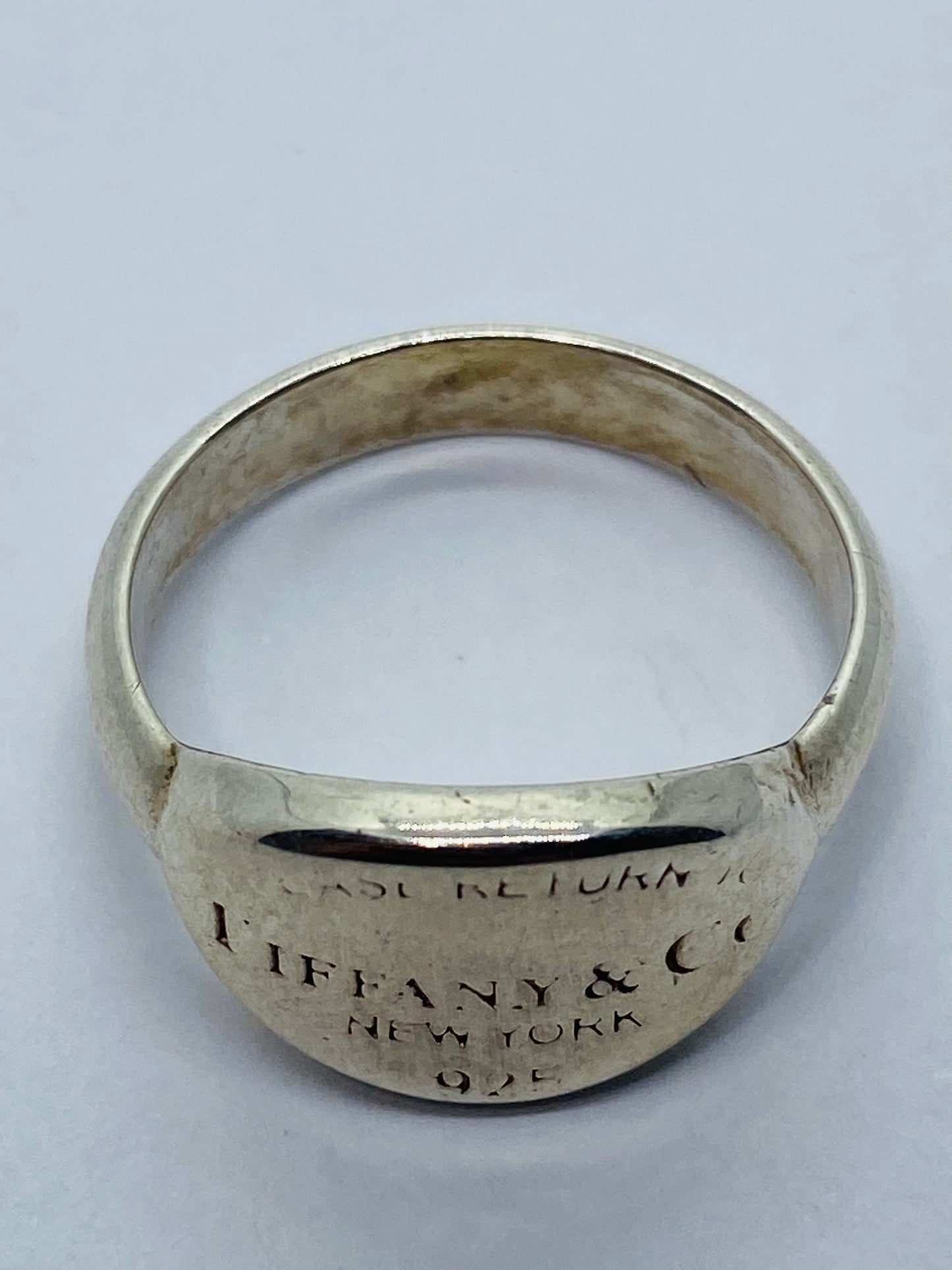 Please Return To Tiffany & Co Sterling Silver Oval Signet Band Ring 6