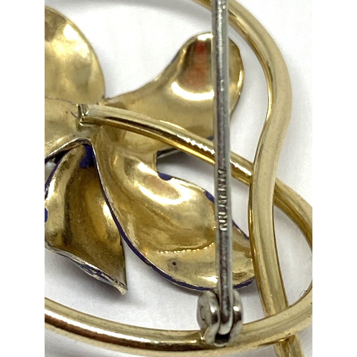 KREMENTZ Pearl Enamel 14K Gold Elegant Purple Floral Pin Brooch 6.2 Grams