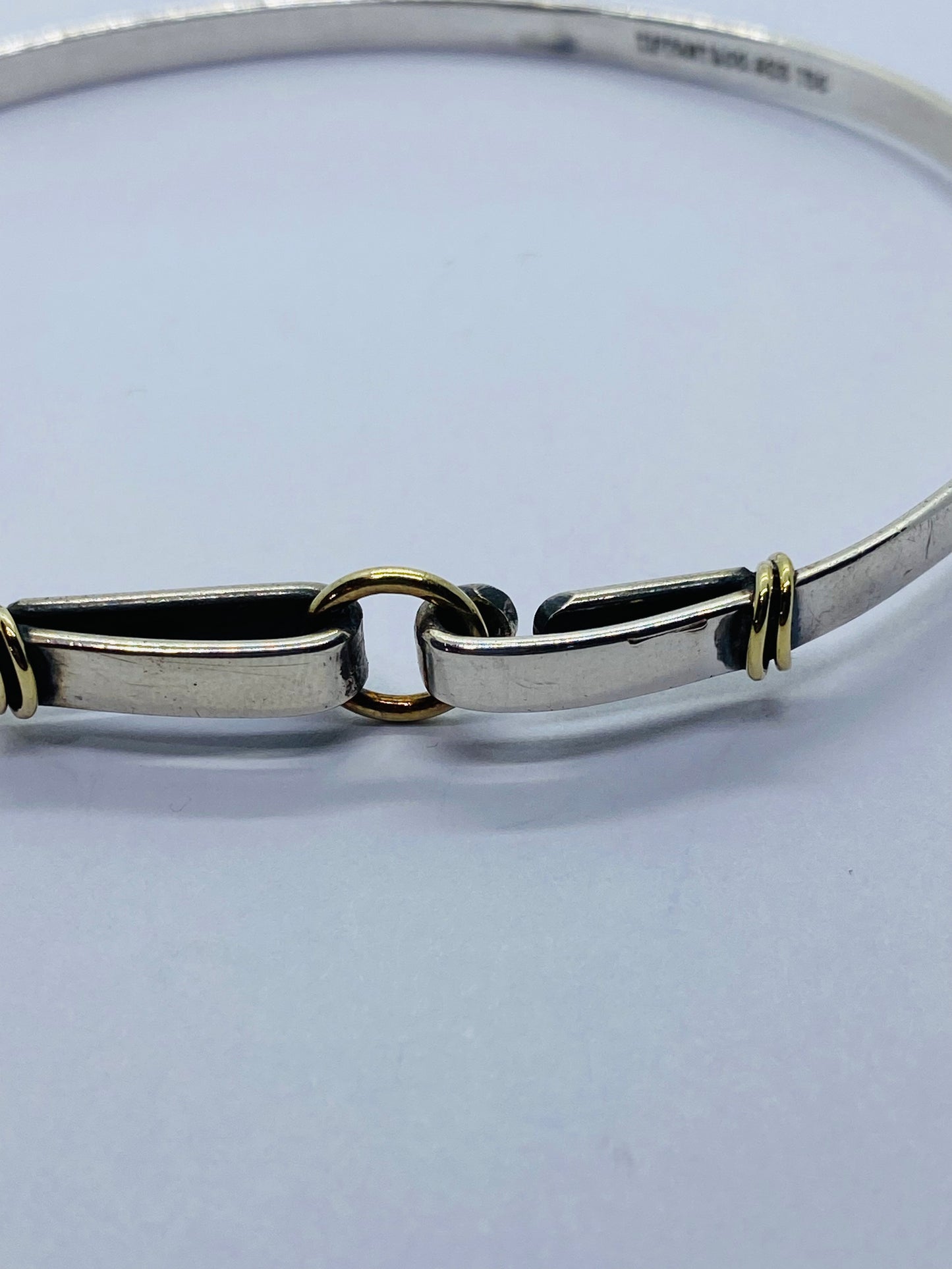 RARE XXL Tiffany & Co. Sterling Silver 18K Yellow Gold Circle Bangle Bracelet
