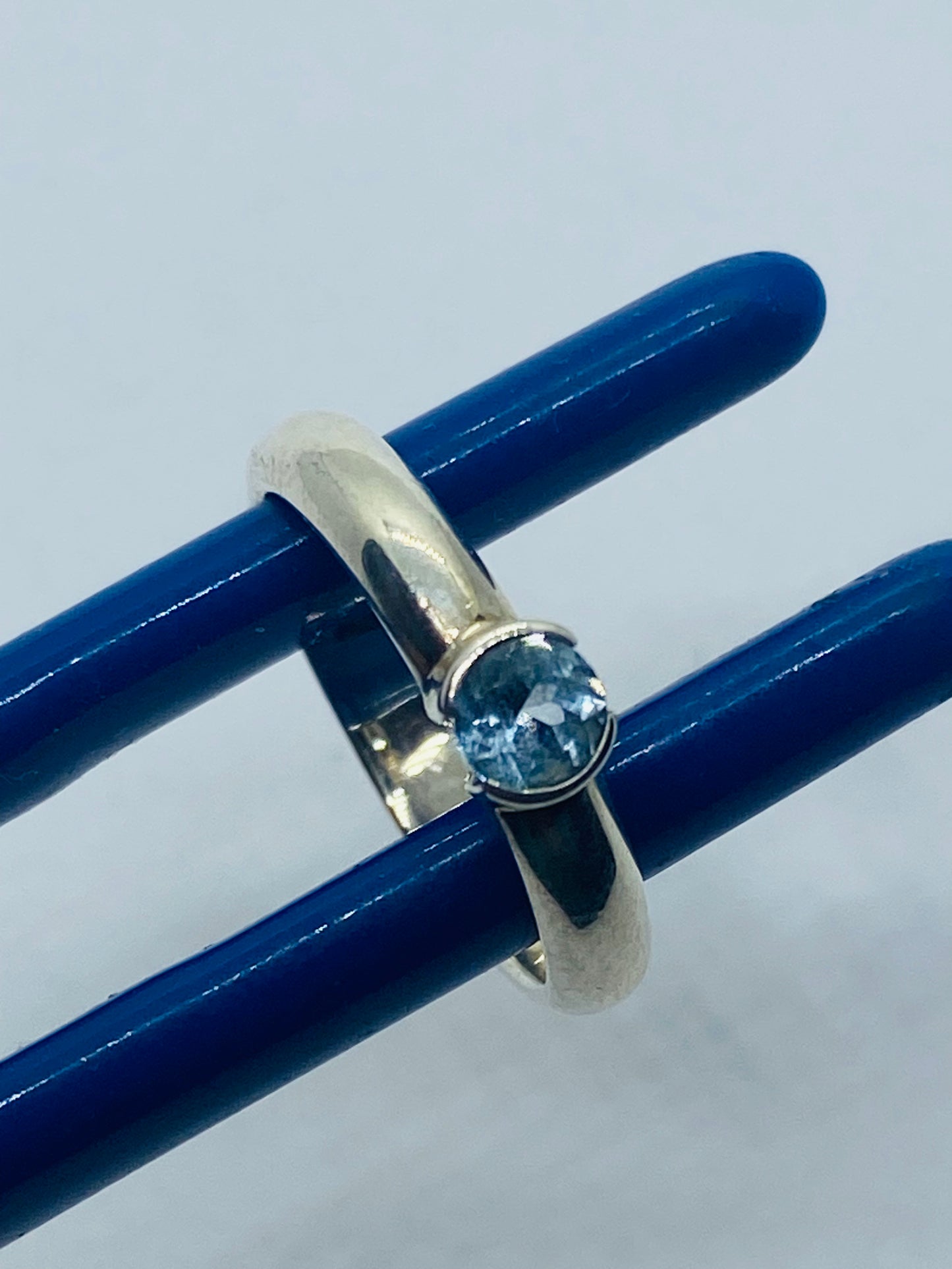 TIFFANY & Co Sterling Silver Round Blue Aquamarine Stack Band Ring sz 4.5