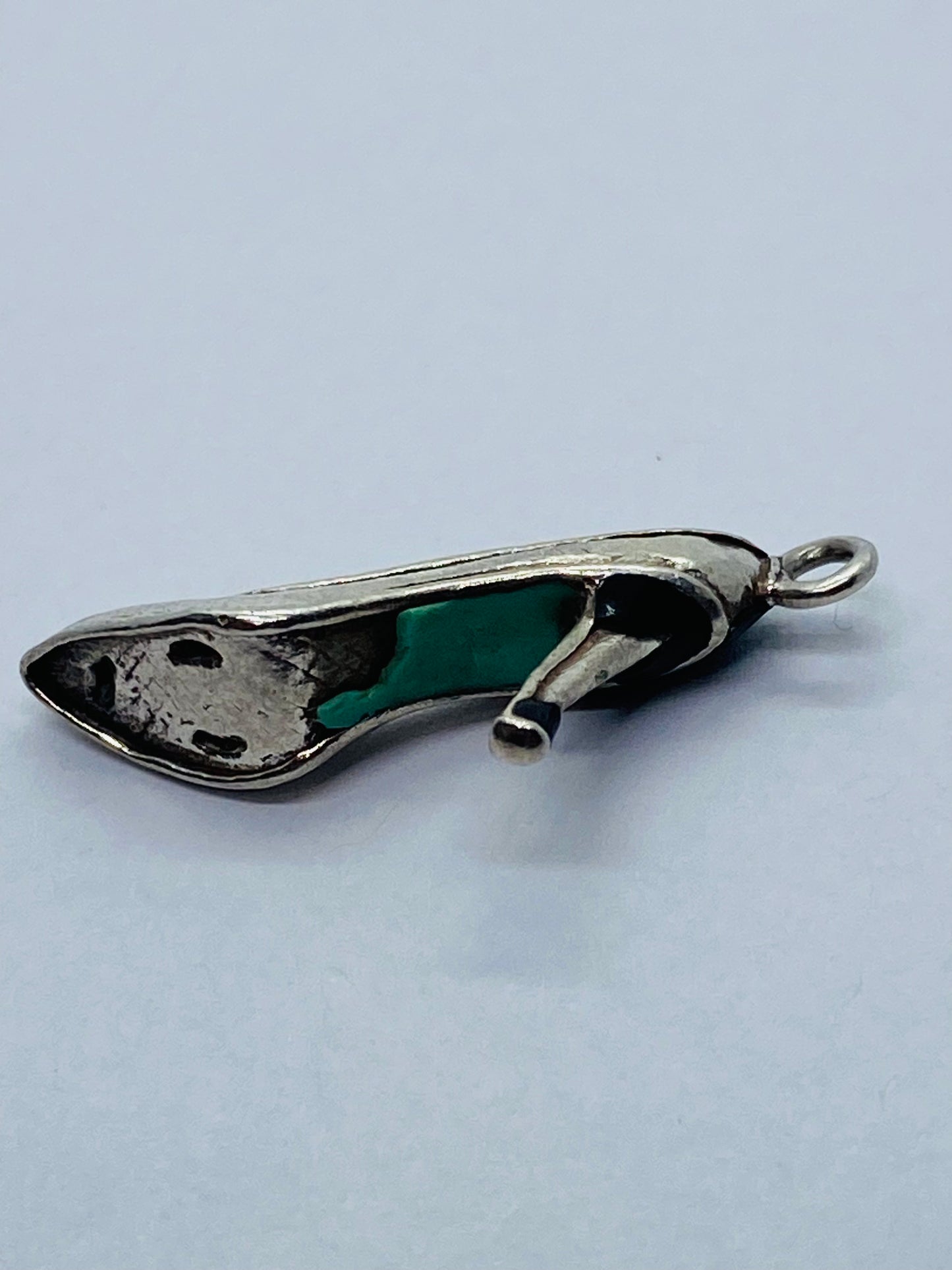 Tiffany & Co Silver Enamel Blue Black Enamel Plum Heel Shoe Charm Pump. Pouch