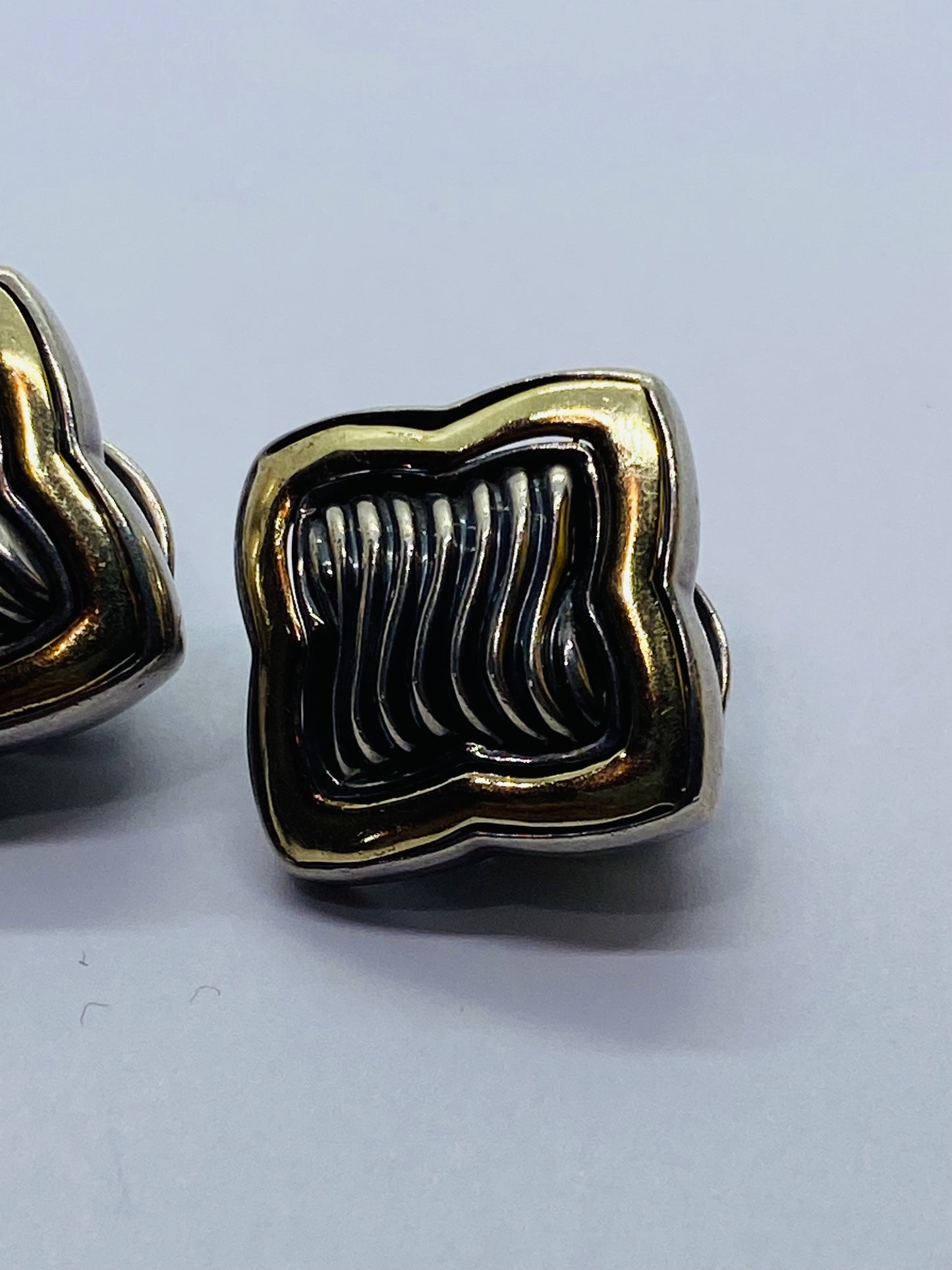 Vintage 18K Yellow Gold SS David Yurman Quatrofoil Ear Clip Earrings 18MM