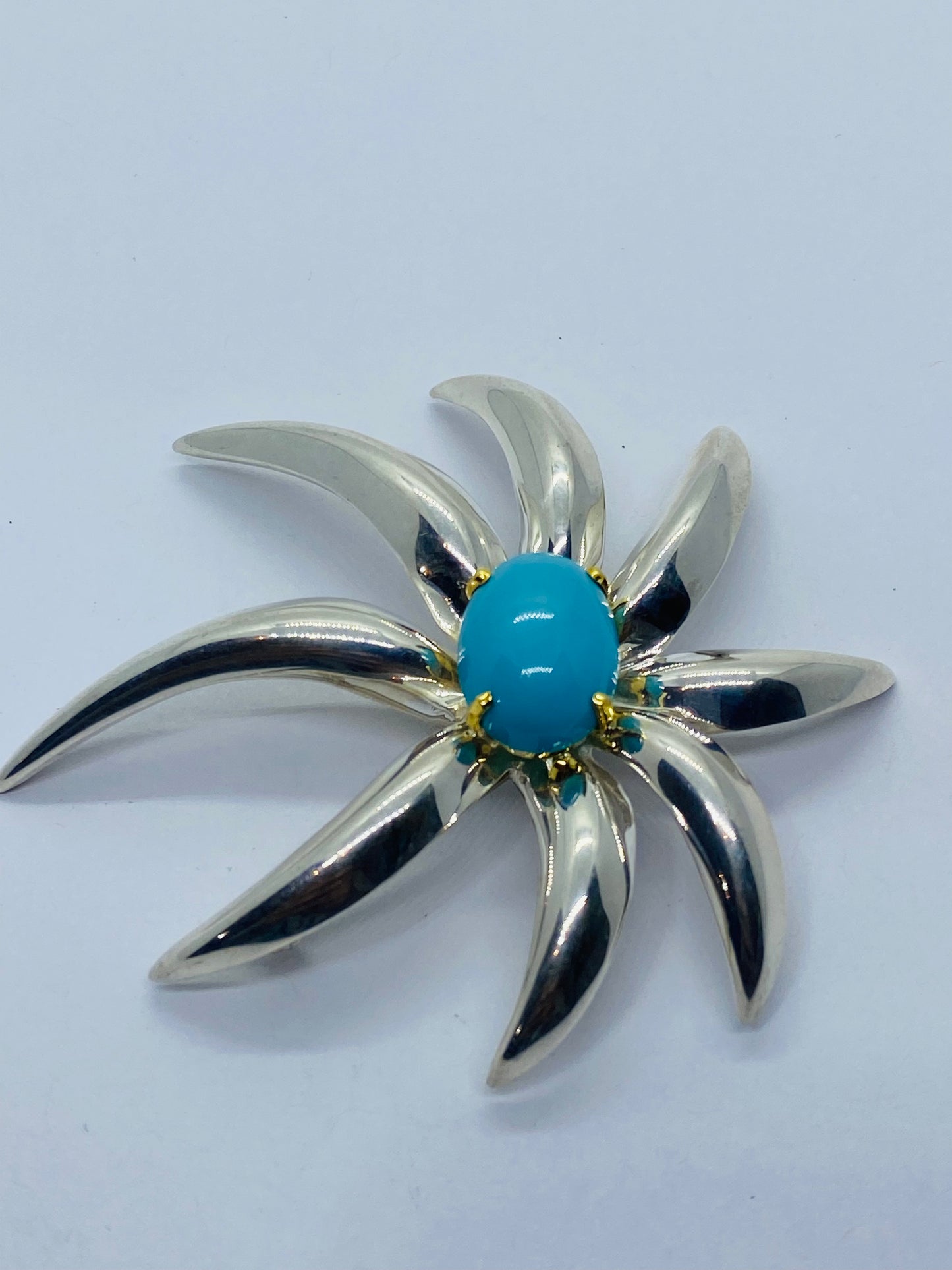 HUGE Tiffany & Co. Sterling Silver & 18k Yellow Gold Turquoise Fireworks Brooch