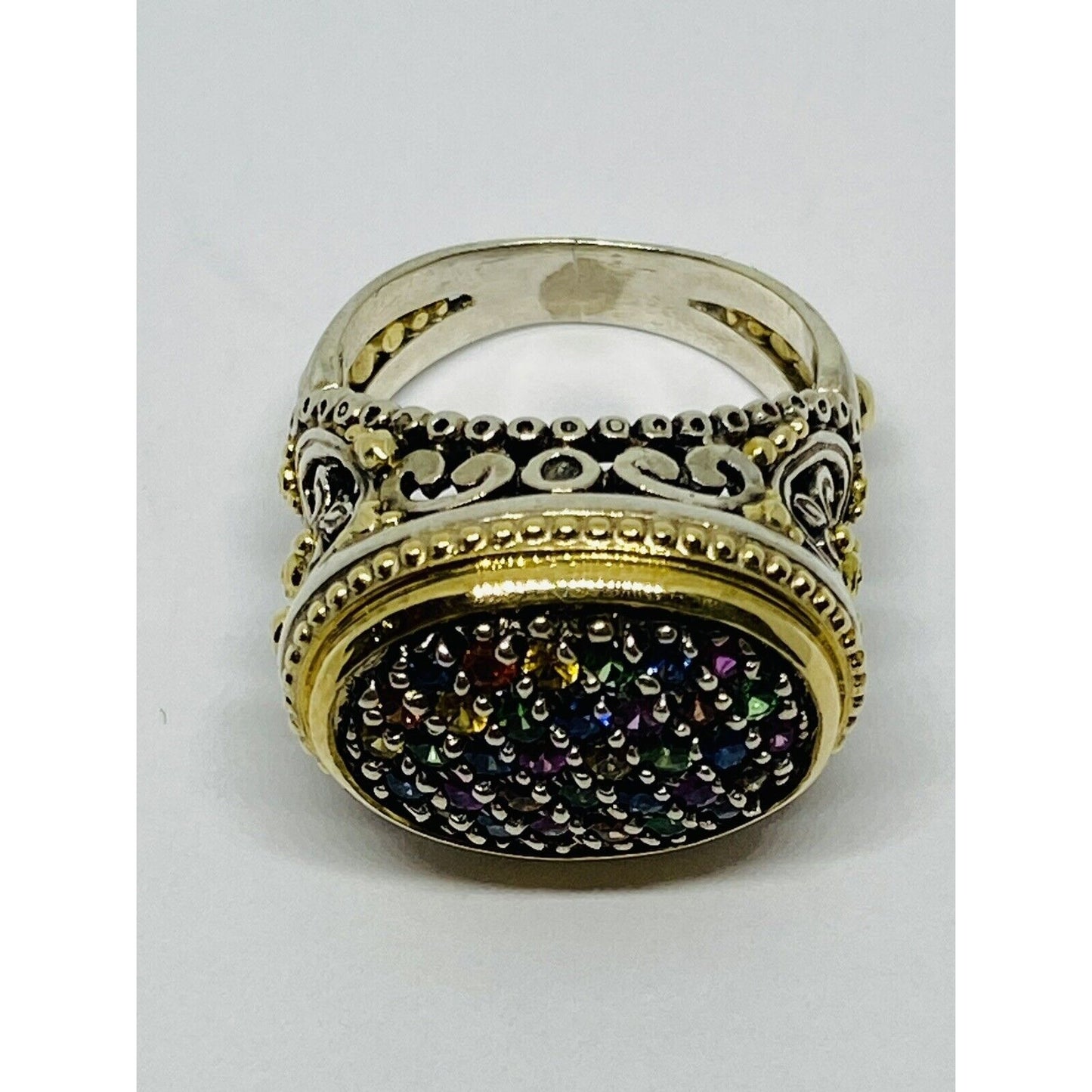 KONSTANTINO 18K YELLOW GOLD 750 STERLING SILVER 925 Multi Gem Ring Size 7.5