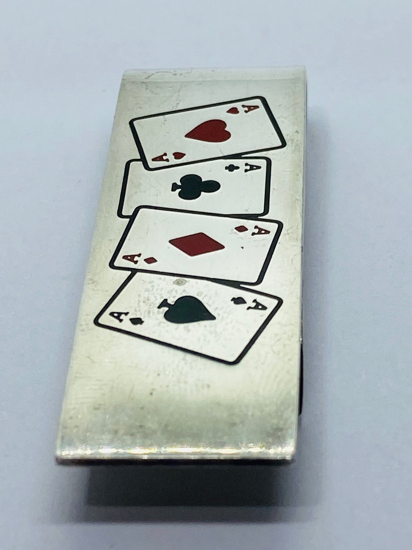 Tiffany & Co Diamond Ace Spade Heart Silver Enamel Poker Card Money Clip