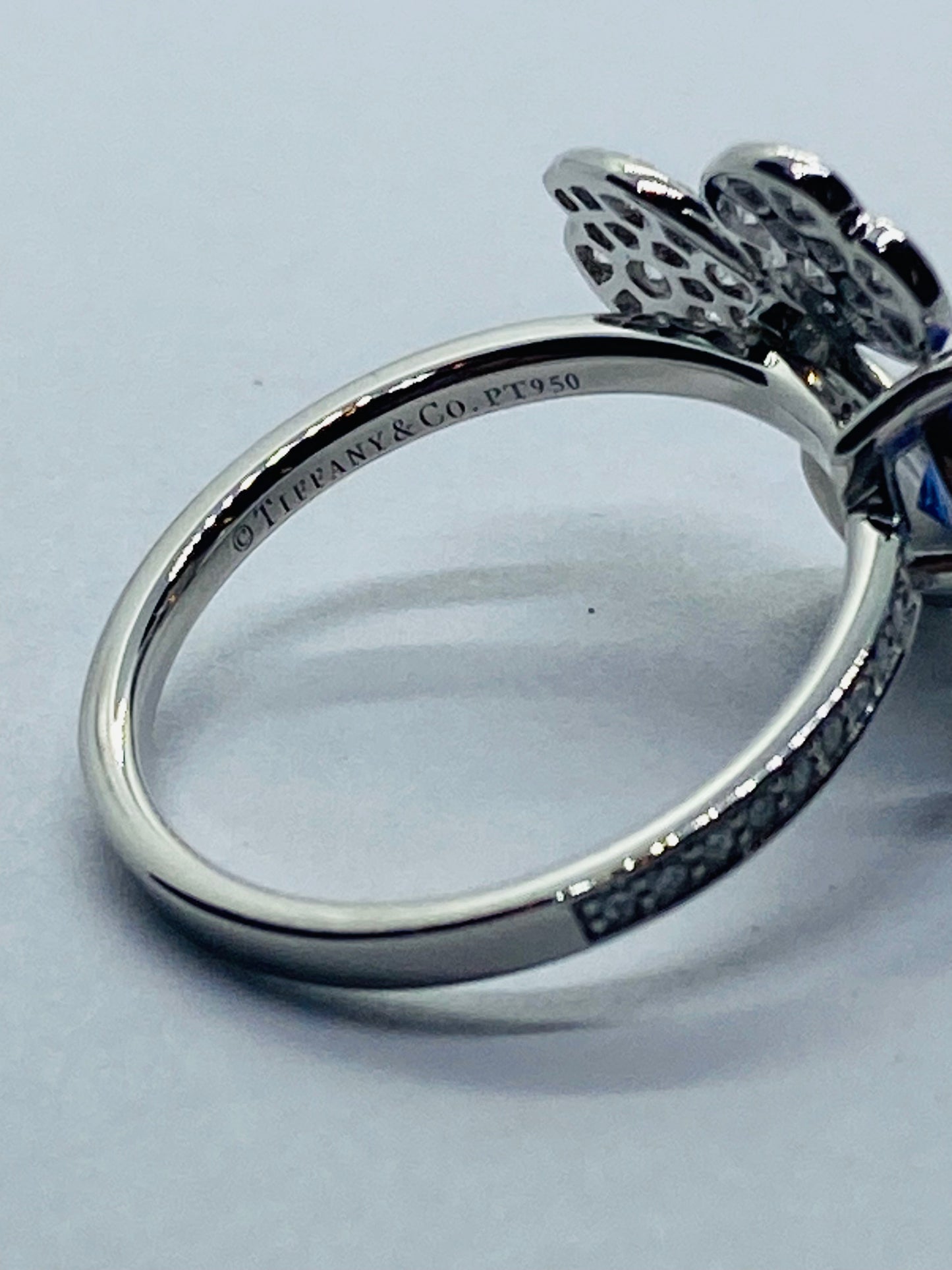 Tiffany Paper Flowers Platinum diamonds and tanzanite flower ring, Size 6