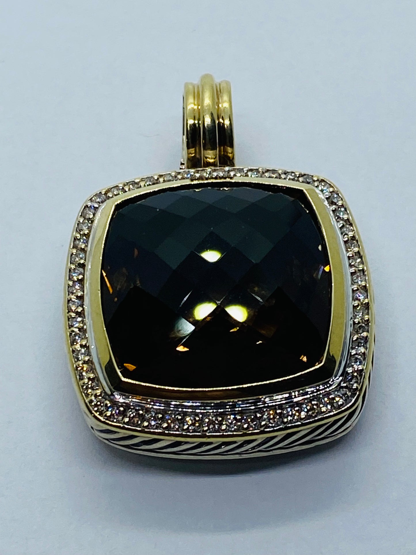 David Yurman 18K Yellow Gold and 925 Silver Diamond Topaz Albion Pendant 20MM