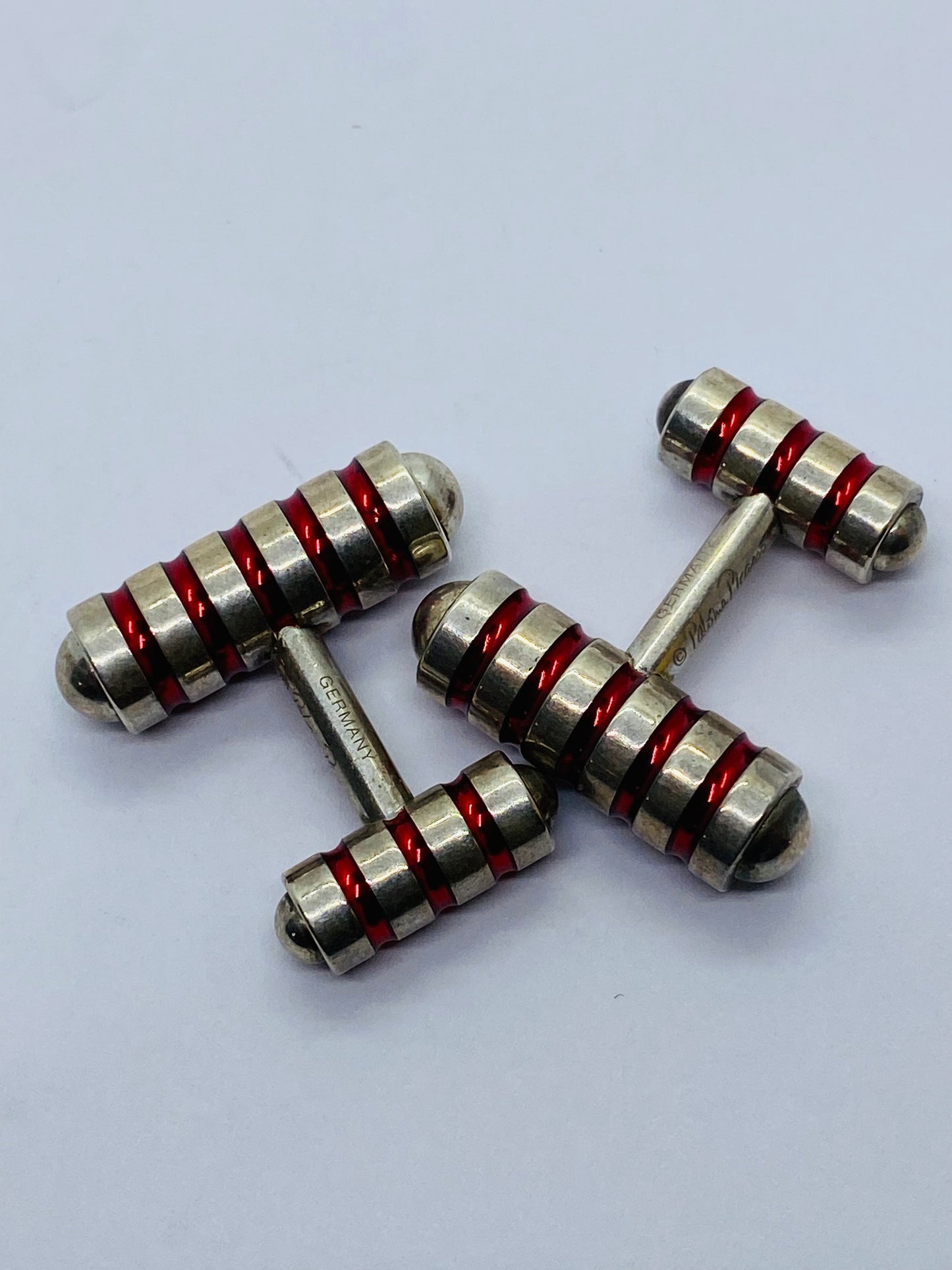 Tiffany & Co Paloma Picasso Sterling Silver Cobalt Red Enamel Cuff Links