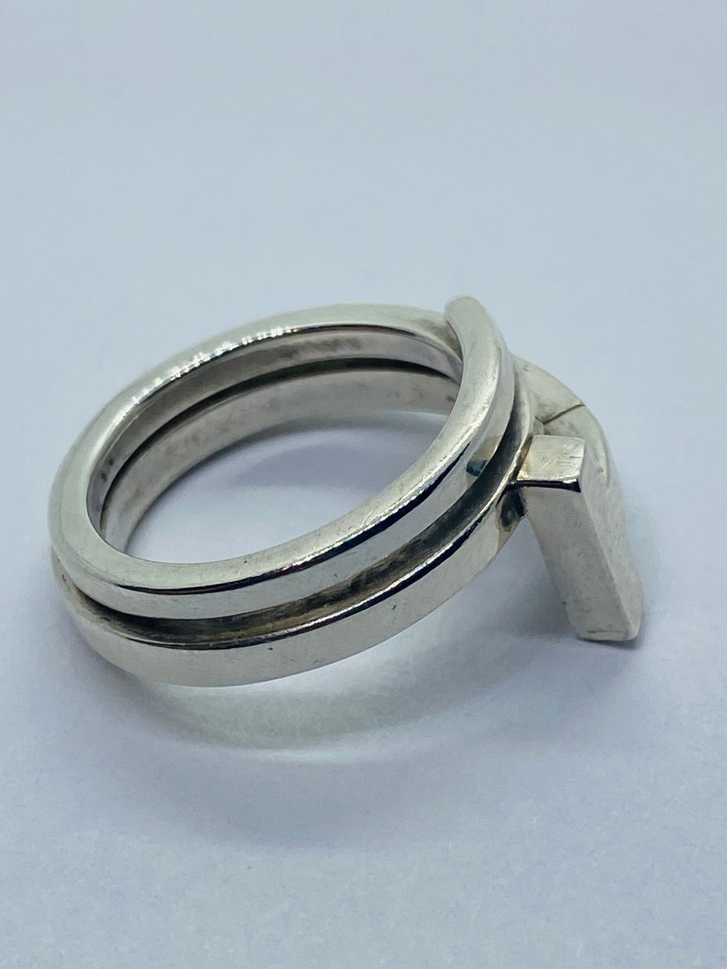 Tiffany & Co Sterling Silver T Square Wrap Ring Size 4 Pouch 11MM Wide
