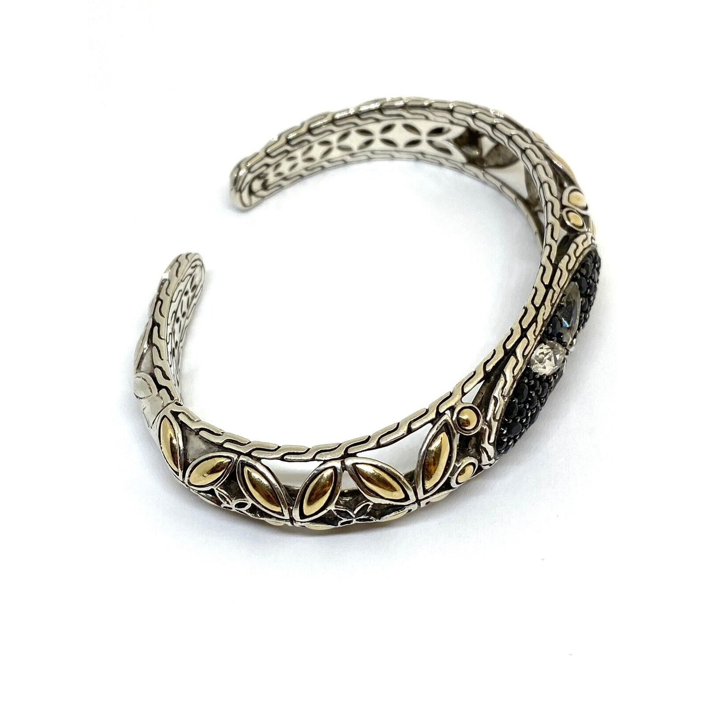 Rare John Hardy BATU KAWUNG Onyx Sapphire 925 Silver 18k Gold Hinged Bracelet