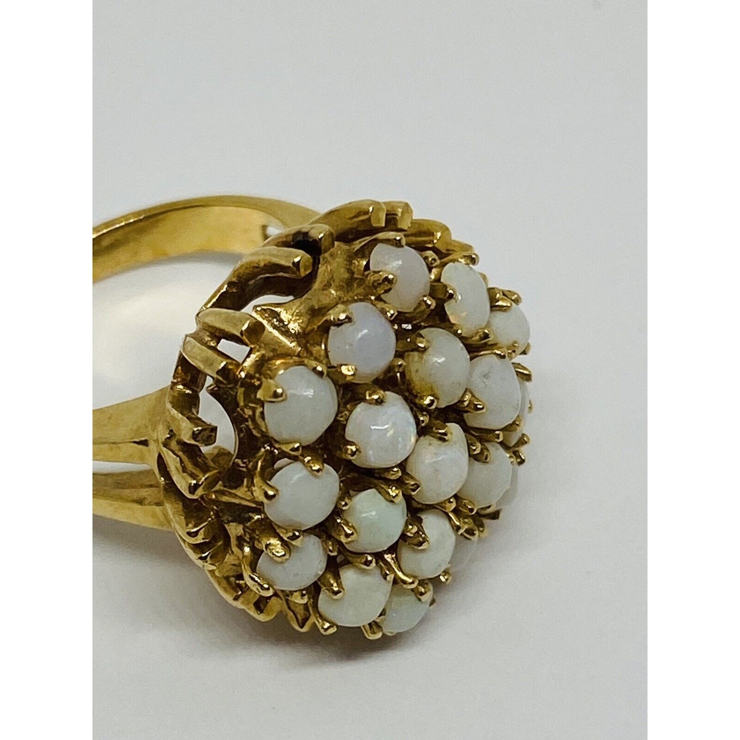 Genuine Opal 6.5 Grams Cluster Dome Ring 14K Gold Setting Size 4.5