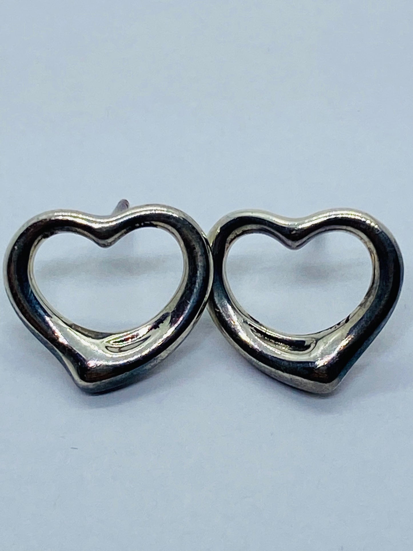 Rare LARGE Tiffany & Co. Peretti Sterling Silver Open Heart Stud Earrings 17MM