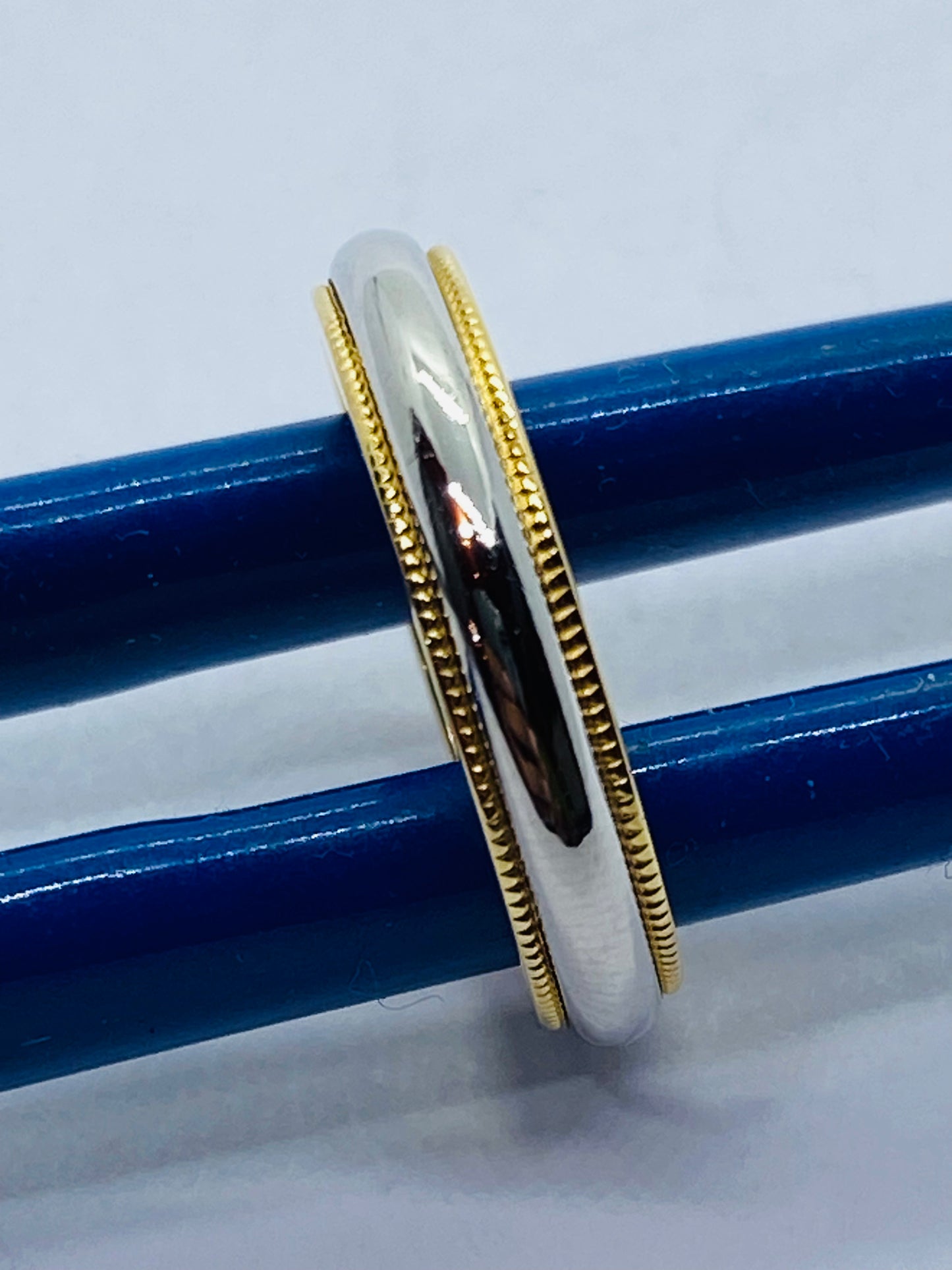 Tiffany & Co Milgrain Band Ring In Platinum & 18k Yellow Gold Size 3.5