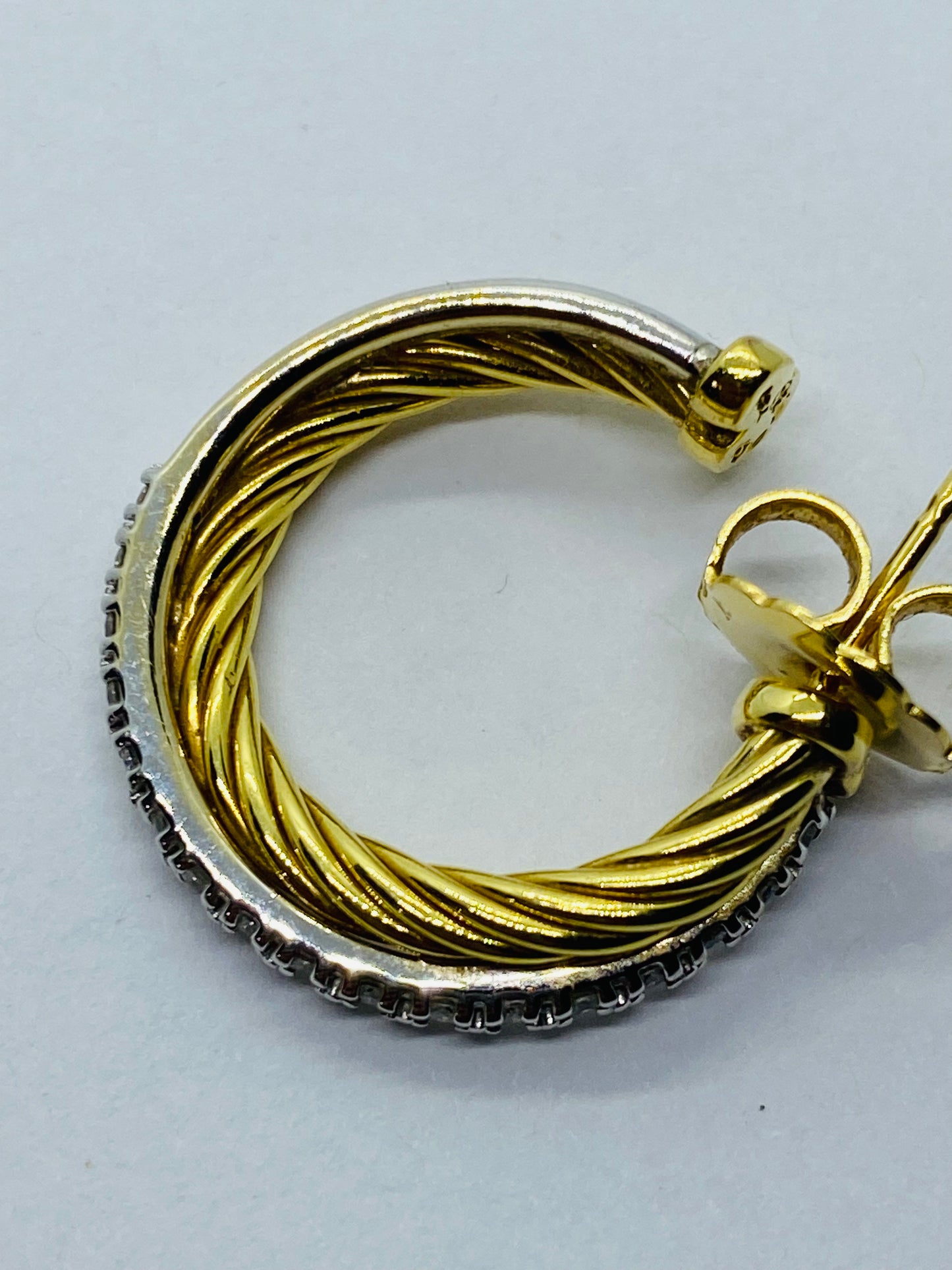 David Yurman 18k Yellow White Gold Diamond 23mm Crossover Hoop Earrings .68CT