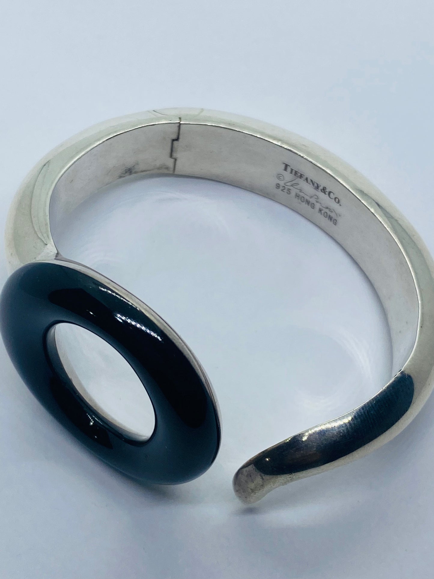 Tiffany & Co Silver Peretti Black Jade Sevillana Bangle Bracelet Small Wrist