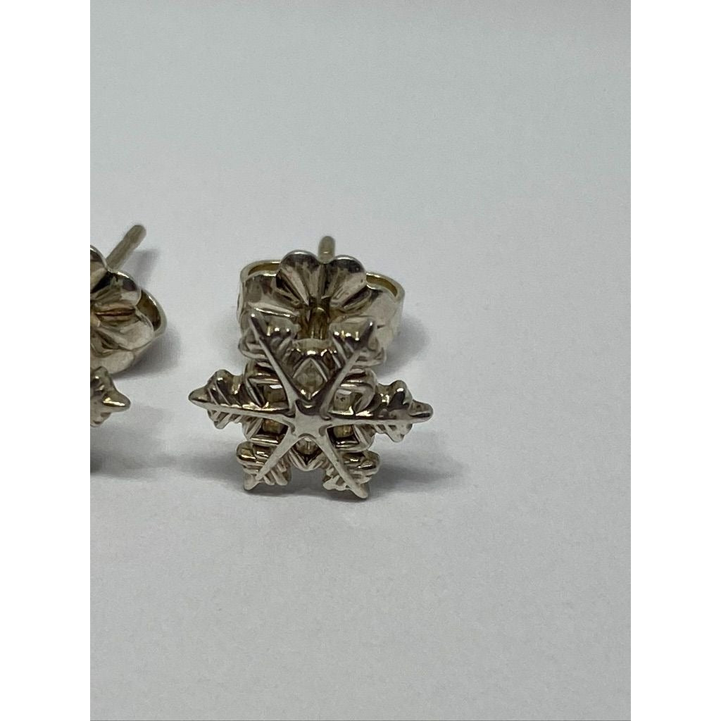 VERY RARE Tiffany & Co 925 Silver Snowflake Stud Earrings BOX POUCH