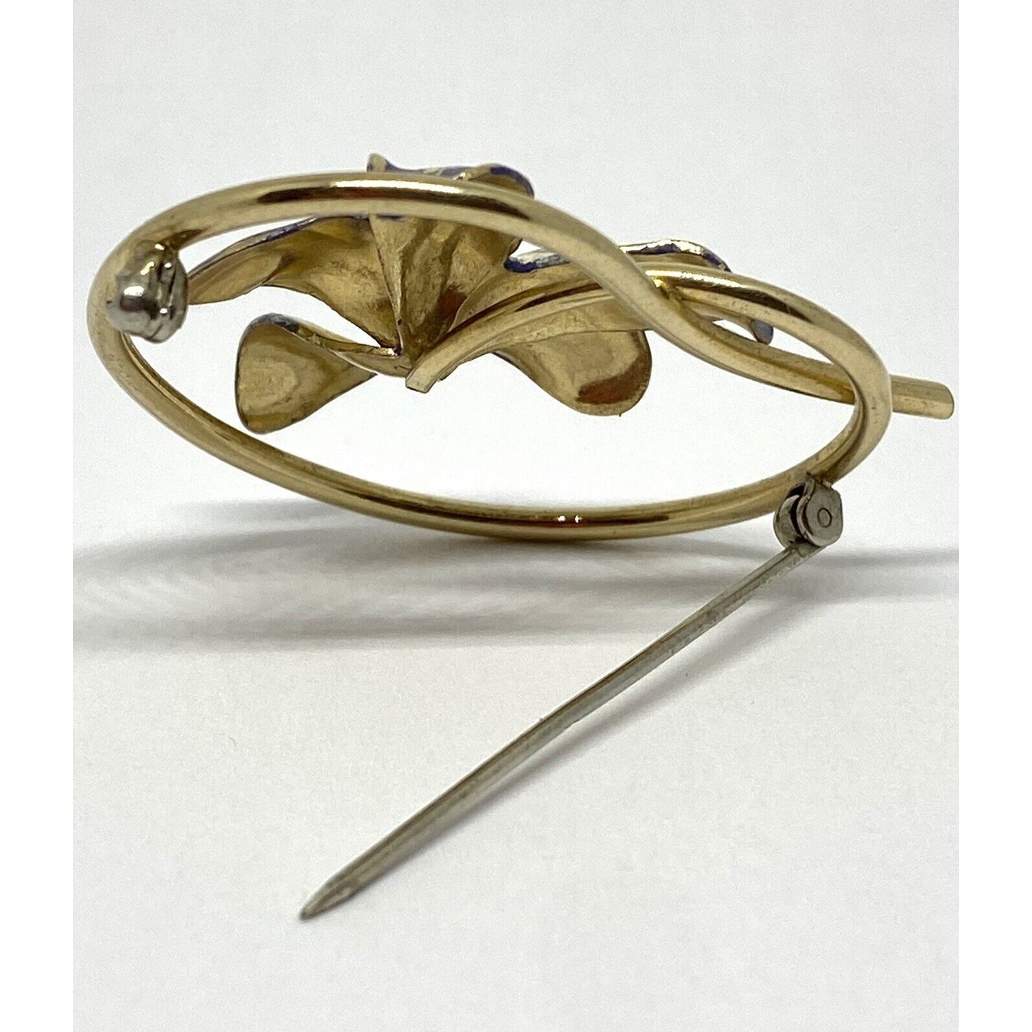 KREMENTZ Pearl Enamel 14K Gold Elegant Purple Floral Pin Brooch 6.2 Grams