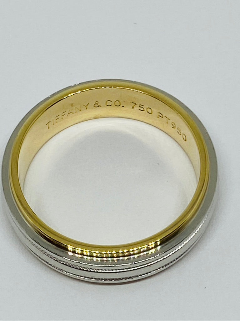 Tiffany & Co. Platinum & 18K Gold Two Tone Ridged Design Mens Band Ring Sz 9.25