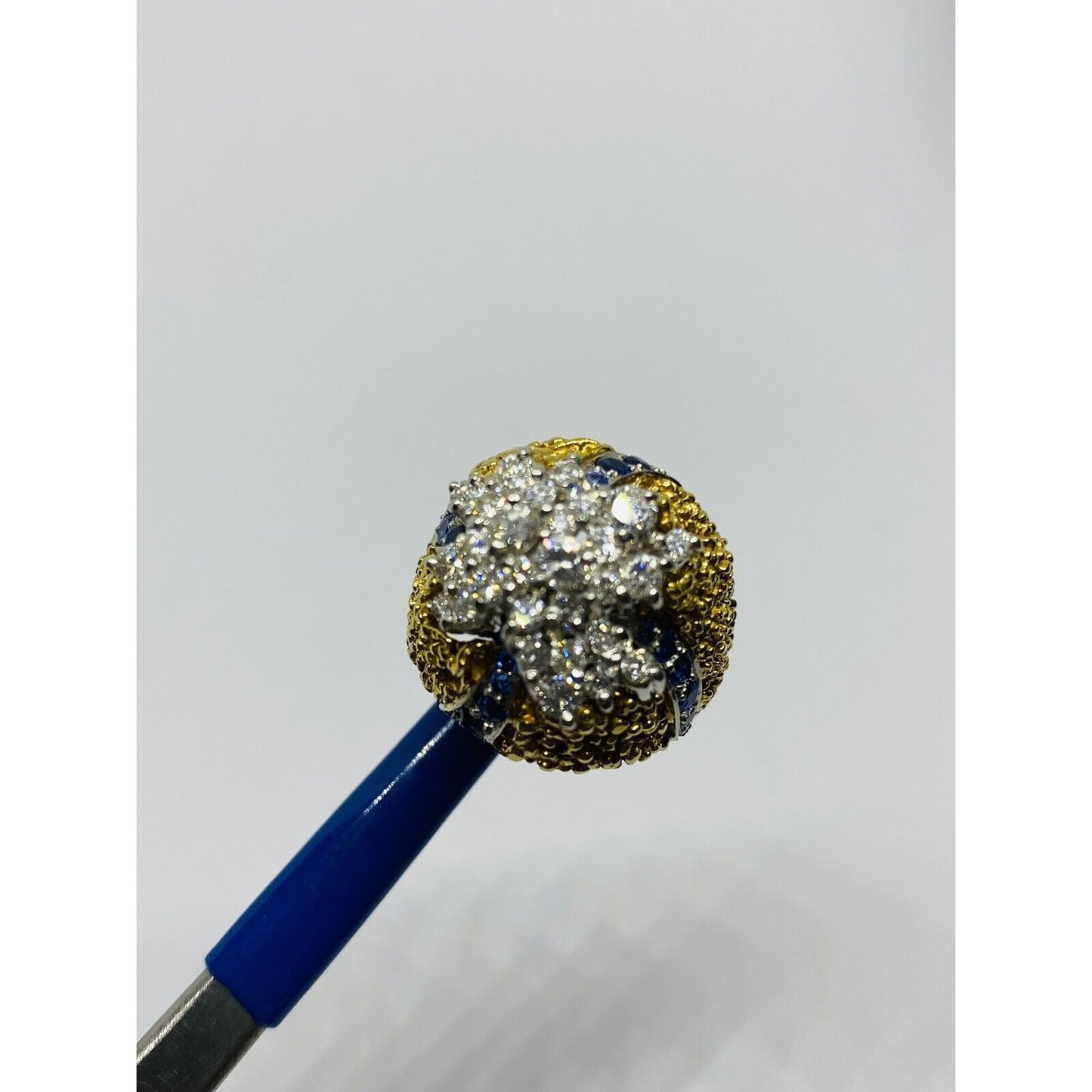 Heavy 18k Two Tone Gold 2.28TCW VS Diamond Sapphire Cluster Texture Dome Ring
