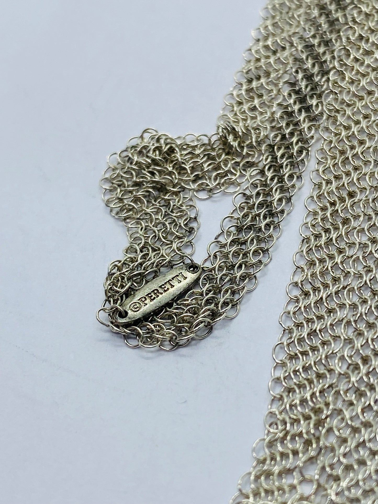 Tiffany & Co Peretti Somerset Mesh Scarf Necklace Sterling Silver 31” Pouch Box