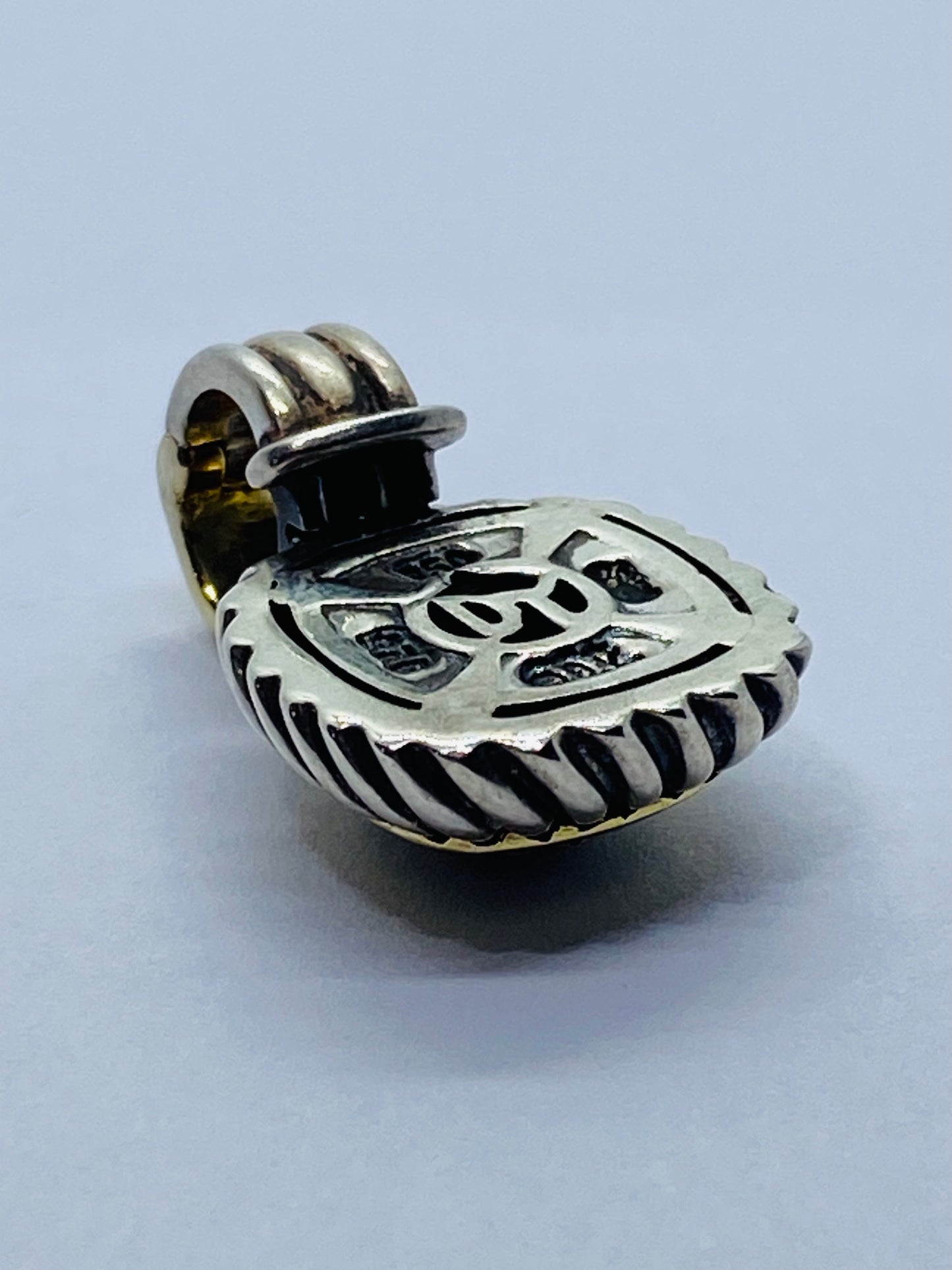 David Yurman Sterling Silver 18K Gold Pave Diamond Albion Cable Pendant $1,150