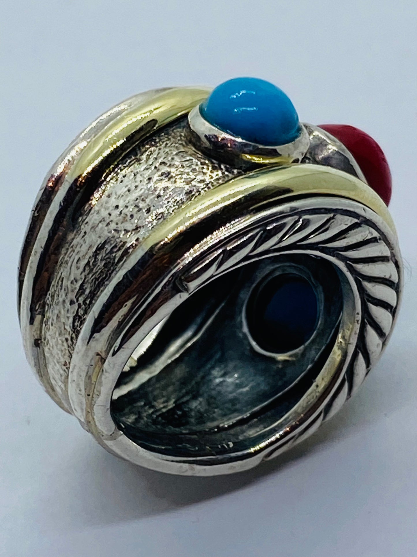 DAVID YURMAN 14K Gold Sterling Silver Turquoise Carnelian Renaissance Ring 5
