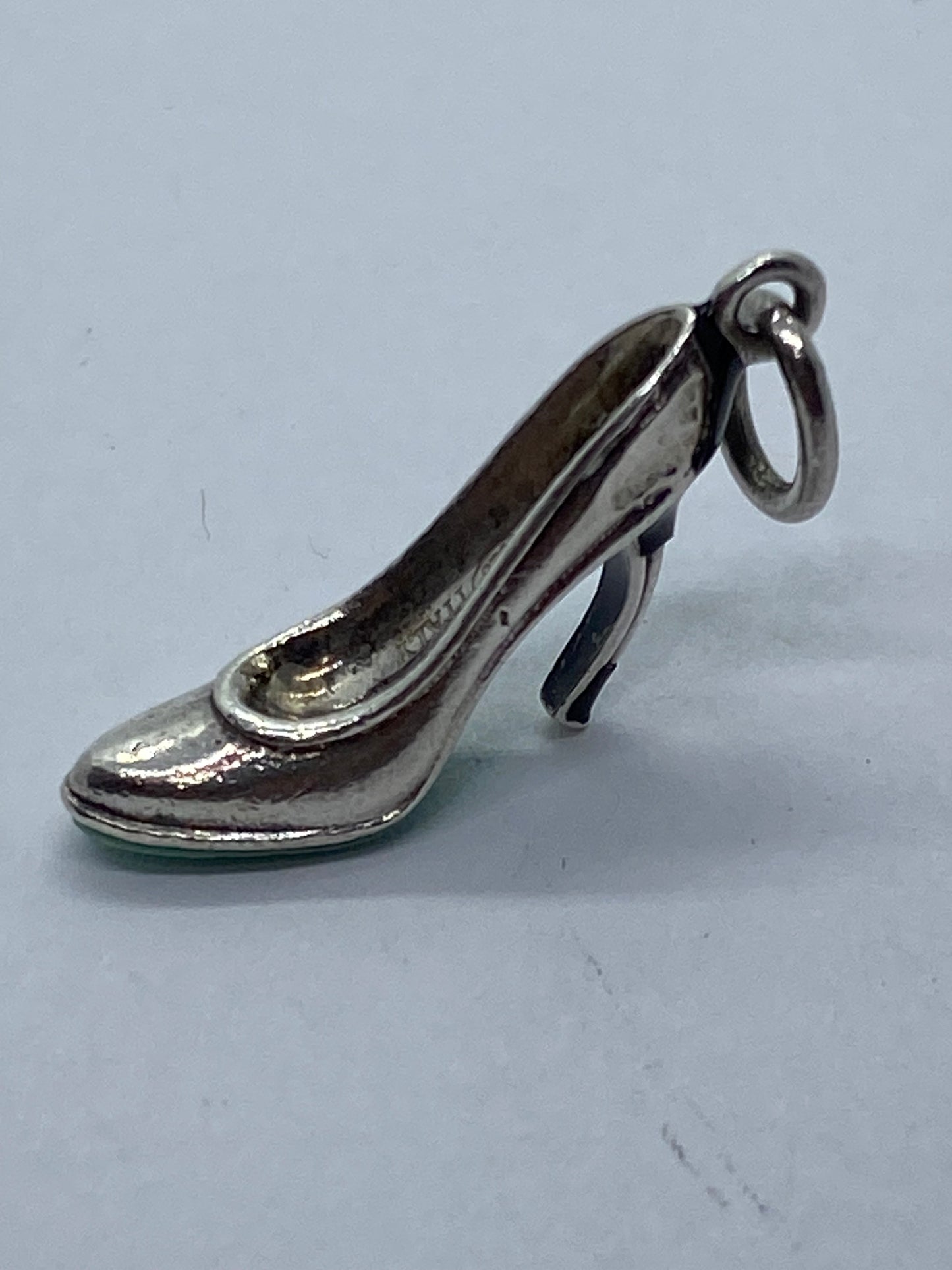 Tiffany & Co Silver Enamel Blue Black Enamel Plum Heel Shoe Charm Pump.